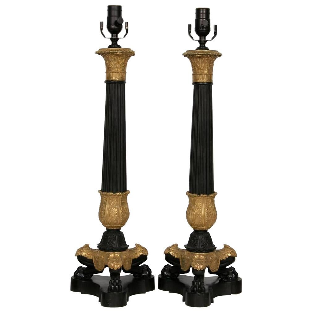 Pair of Fine French Charles X-Gilded Bronze Lamps For Sale