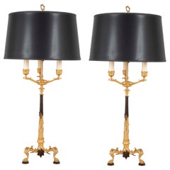 Pair of Fine French Directoire Bronze Lamps