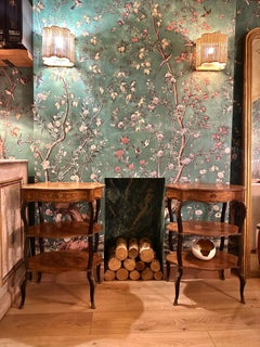 Pair of Fine French Louis XVI Style Marquetry Étagère Side Tables with Drawer