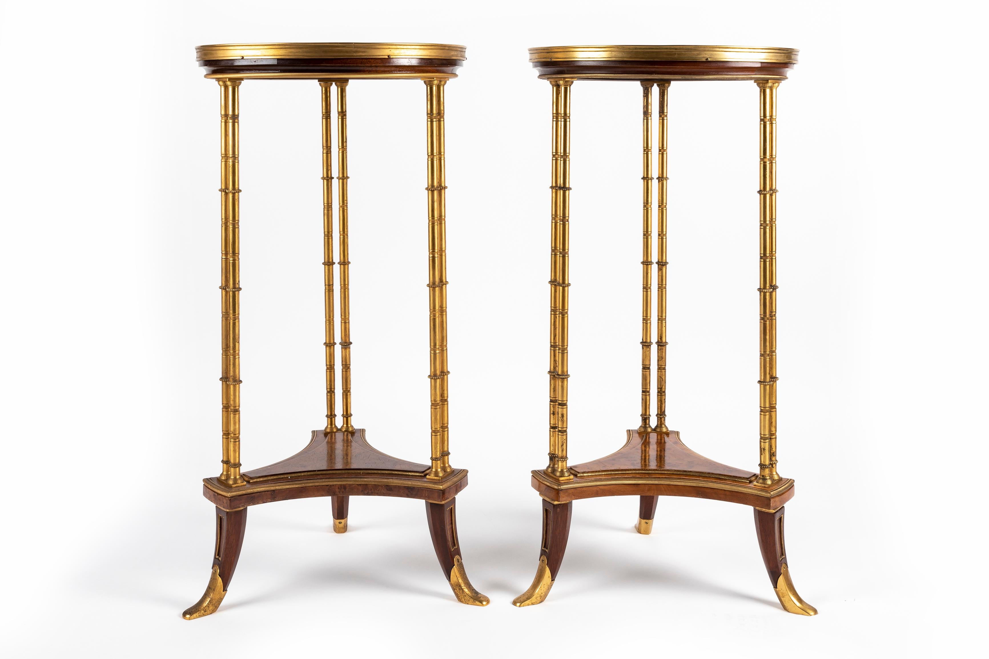Hand-Carved Pair of Fine French Neoclassical Style SIde Tables in manner of Adam Weisweiler For Sale