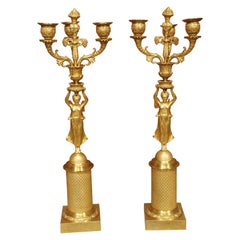 Pair of Fine French Restoration Period Gilt Bronze Candelabras, circa 1825