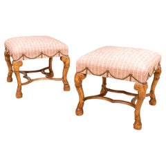 Pair of Fine French Style Carved Walnut Benches