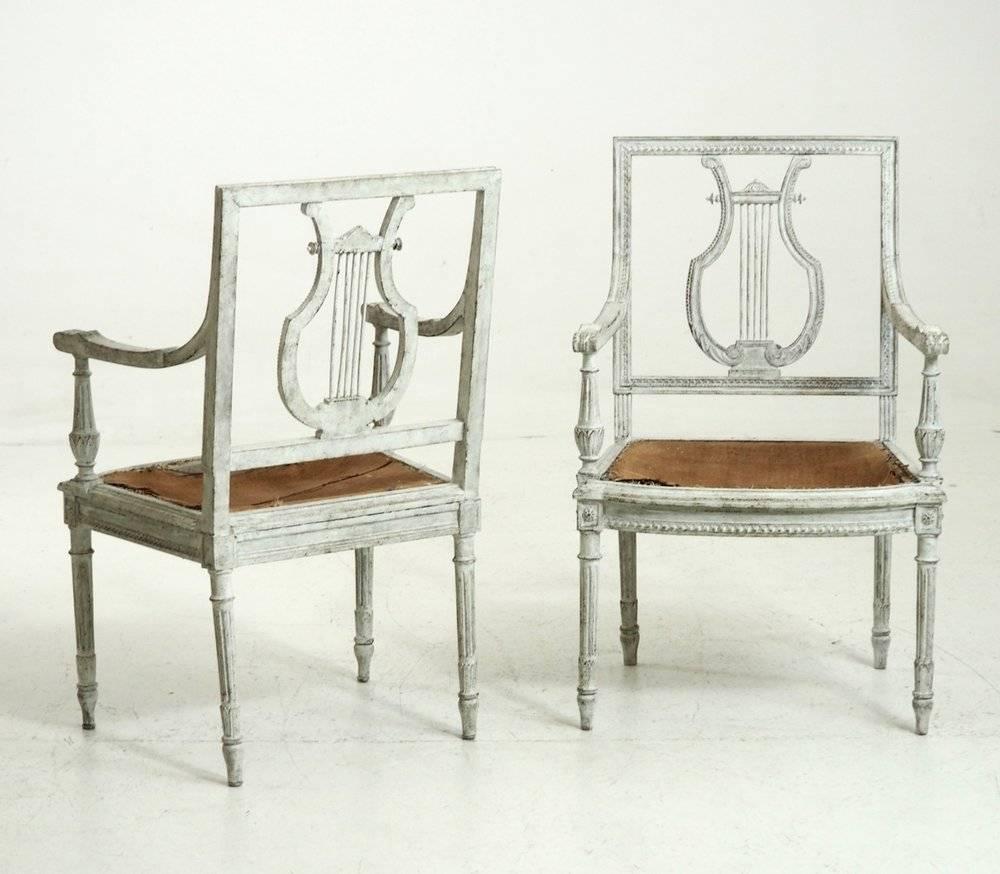 Pair of Fine Gustavian Style Armchairs with Lyre Back 2