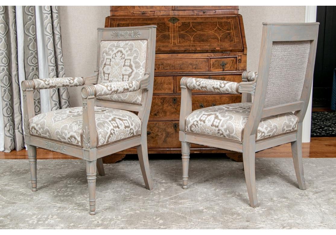 Pair of Fine Gustavian Style Paint Decorated Arm Chairs For Sale 6