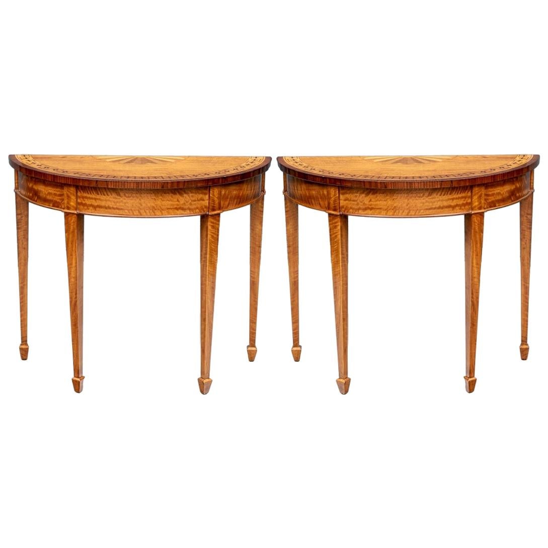 Pair of Fine Hepplewhite Style Demilune Console Tables