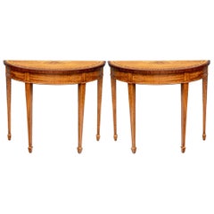 Pair of Fine Hepplewhite Style Demilune Console Tables