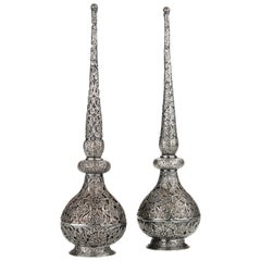 Vintage Pair of Fine Islamic Silver Filigree Rosewater Sprinklers, Early 18th Century