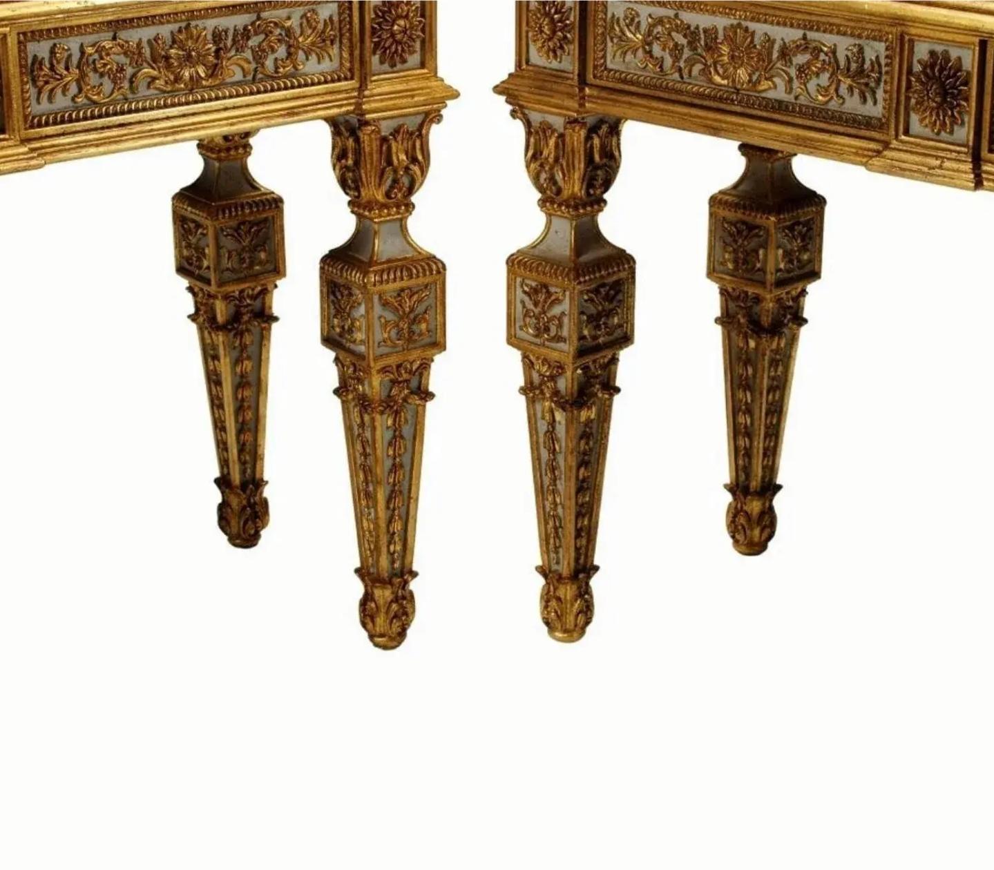 Carved Pair of Fine Italian Neoclassical 18th Century Style Large Console Tables For Sale