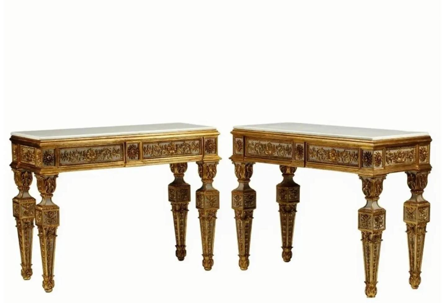 Pair of Fine Italian Neoclassical 18th Century Style Large Console Tables In Good Condition For Sale In Forney, TX