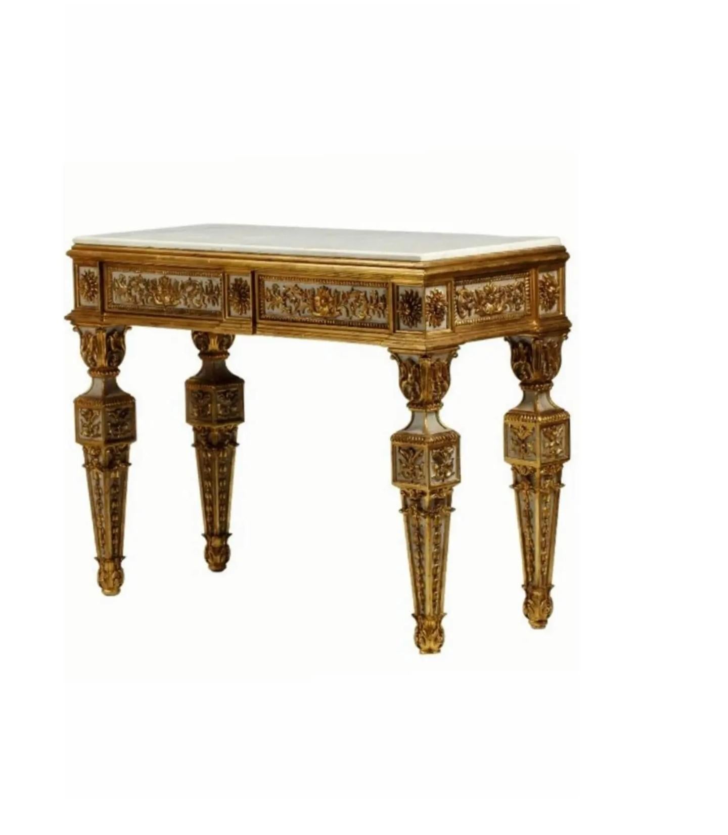 Gesso Pair of Fine Italian Neoclassical 18th Century Style Large Console Tables For Sale