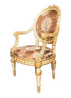 Pair Of Fine Italian Neoclassical Painted And Giltwood Armchairs