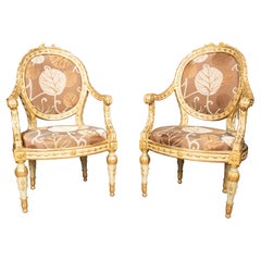 Pair Of Fine Italian Neoclassical Painted And Giltwood Armchairs