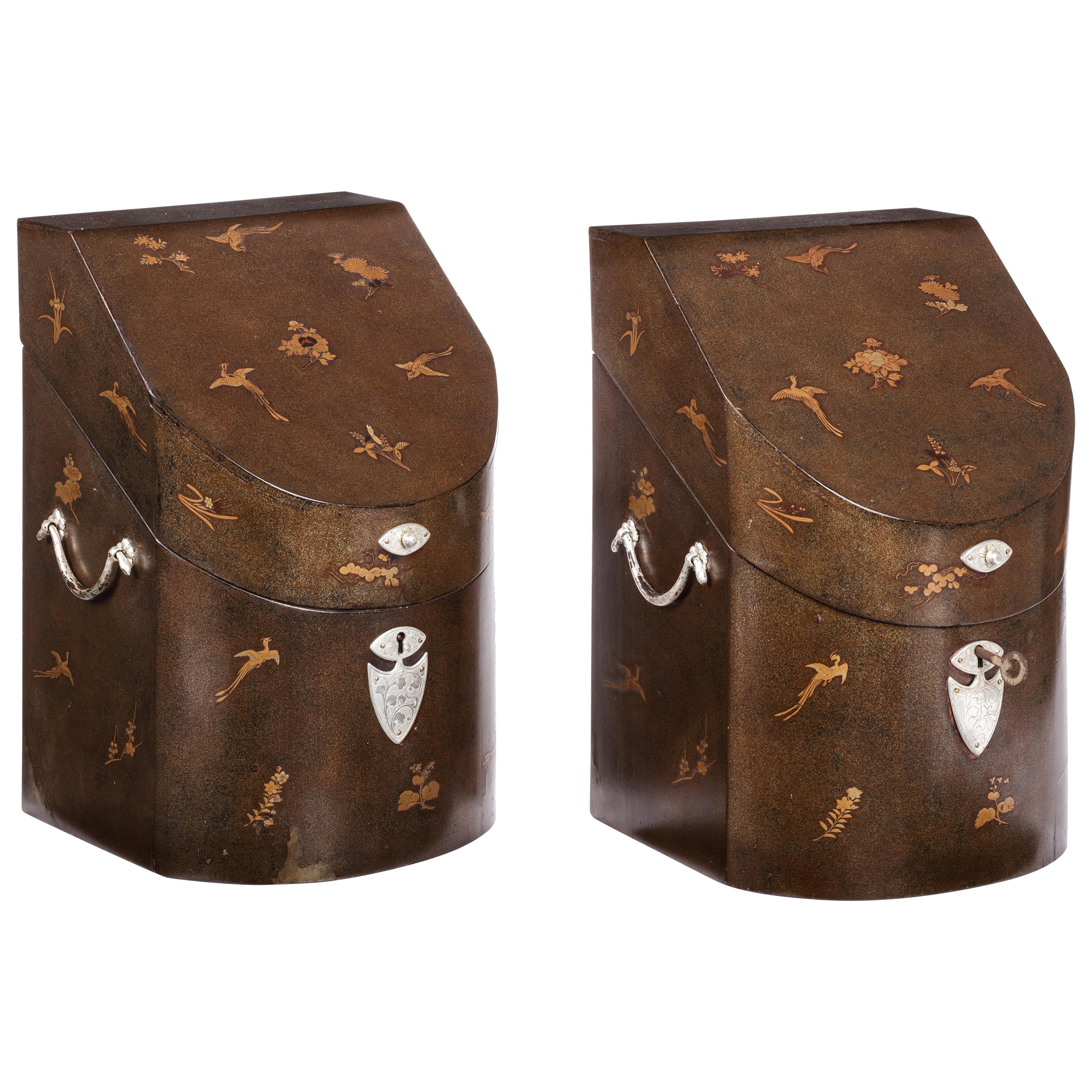 Pair of Fine Japanese Export Lacquer Cutlery Knife Boxes, 18th Century