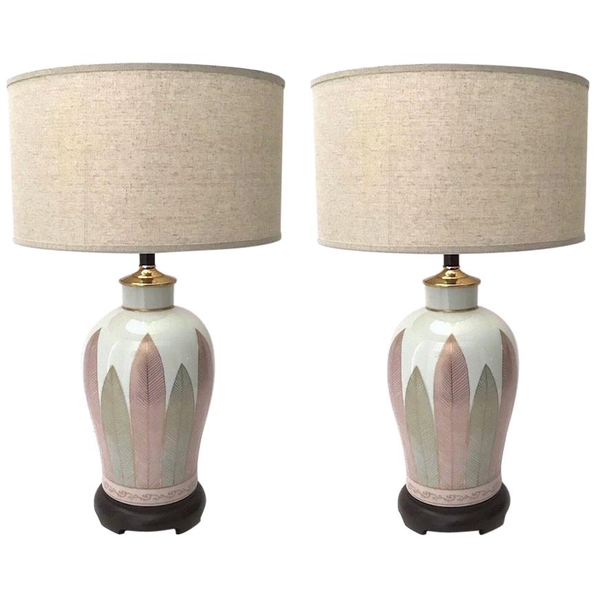Pair of Fine Japanese Hand Painted Porcelain Lamps, 1970s