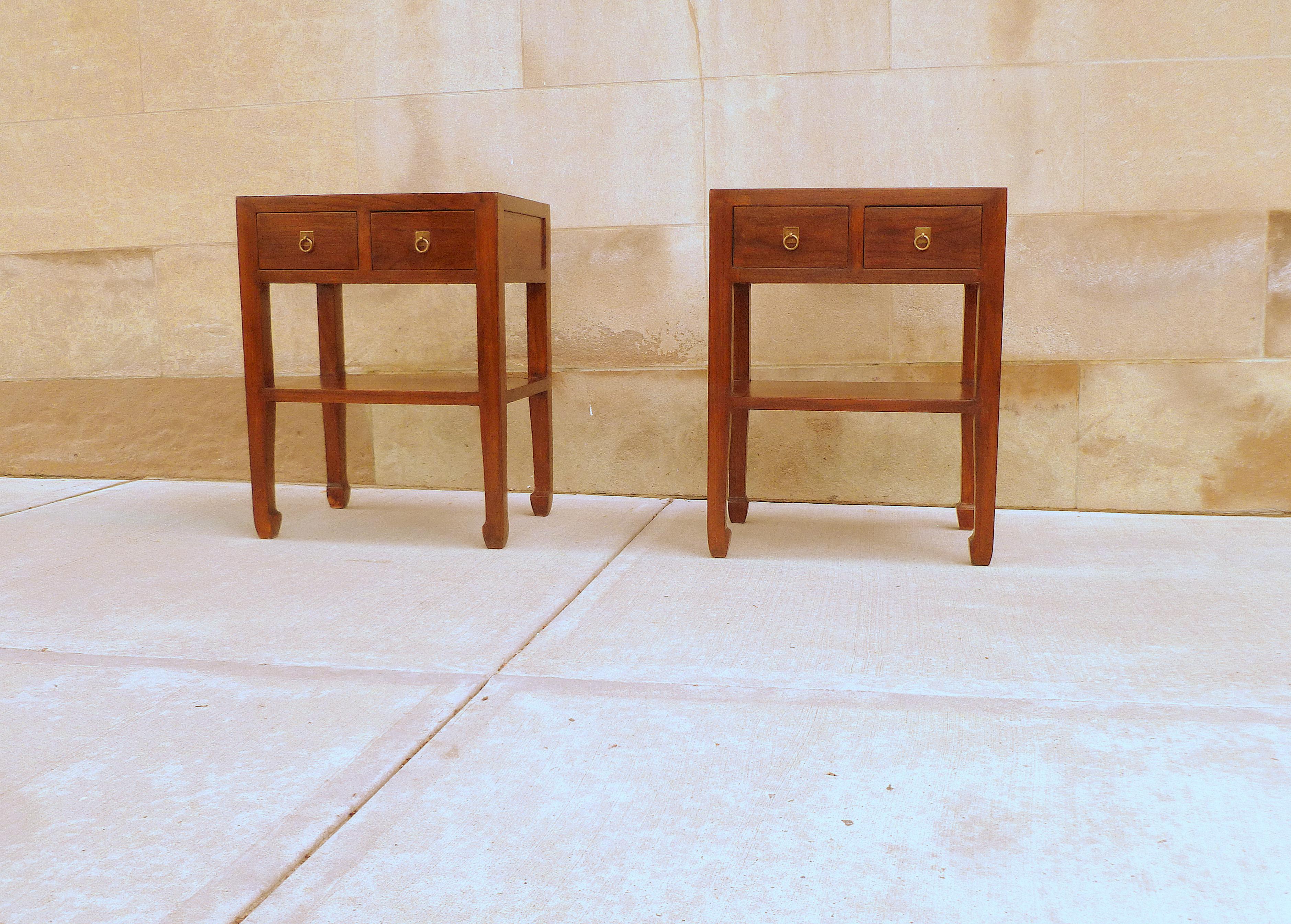 Ming Pair of Fine Jumu End Tables with Drawers
