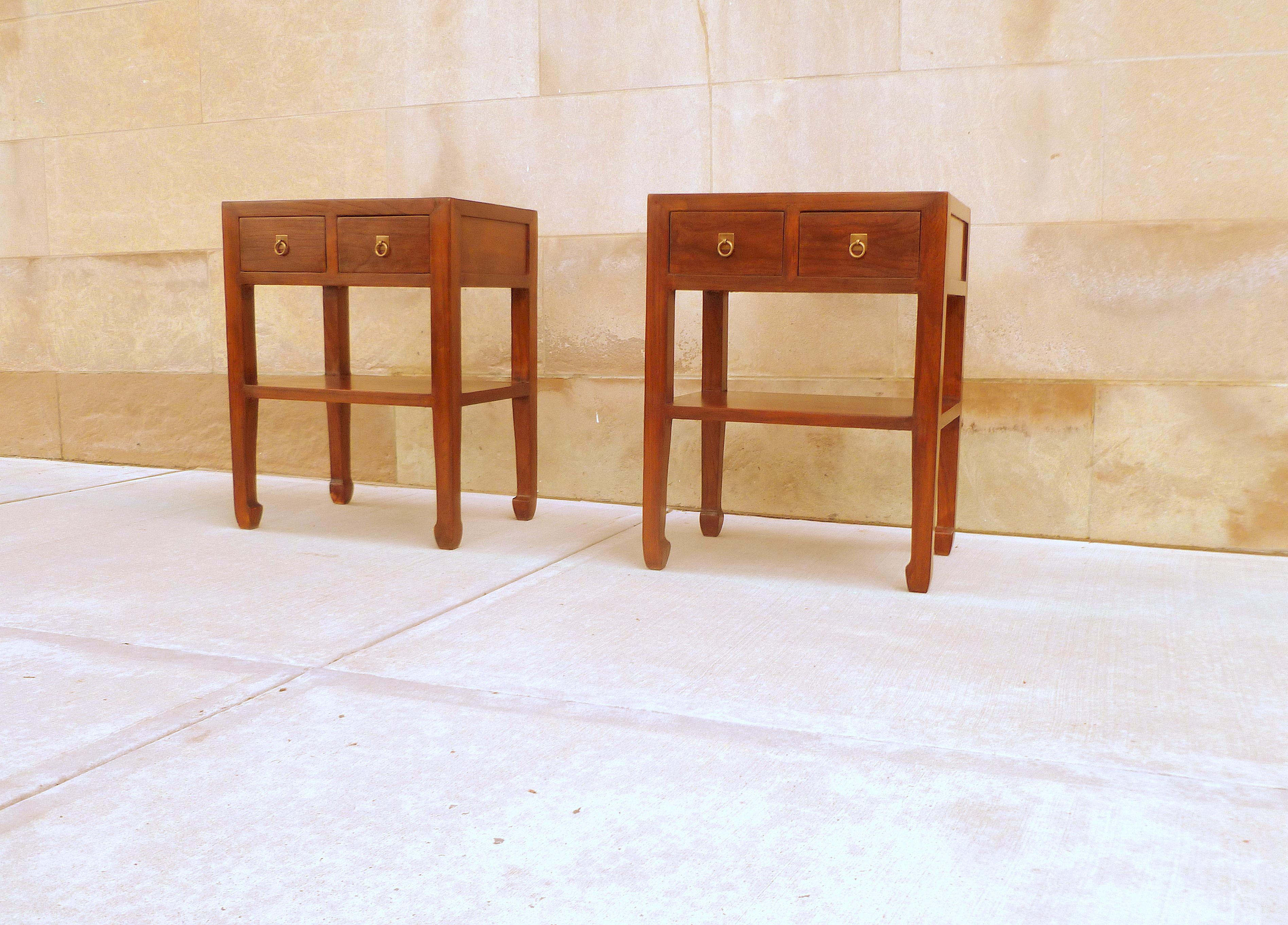 Chinese Pair of Fine Jumu End Tables with Drawers