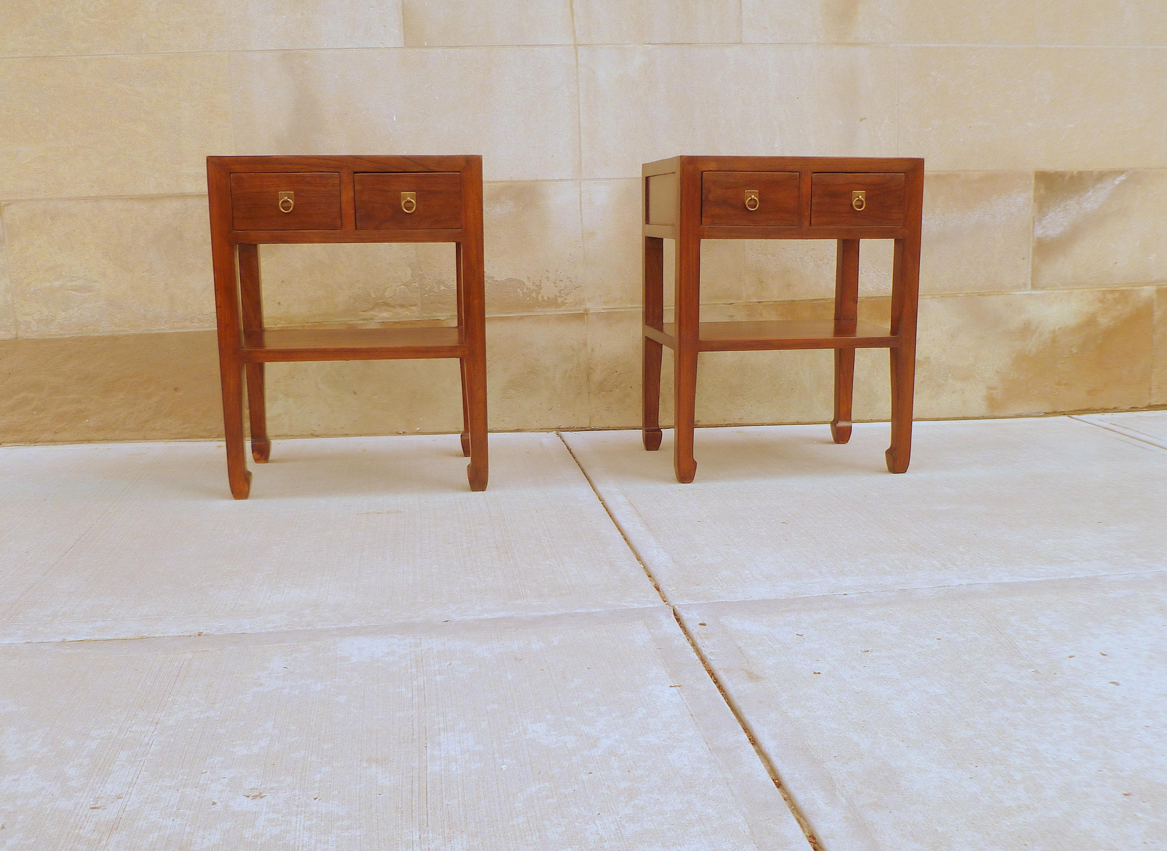 Polished Pair of Fine Jumu End Tables with Drawers