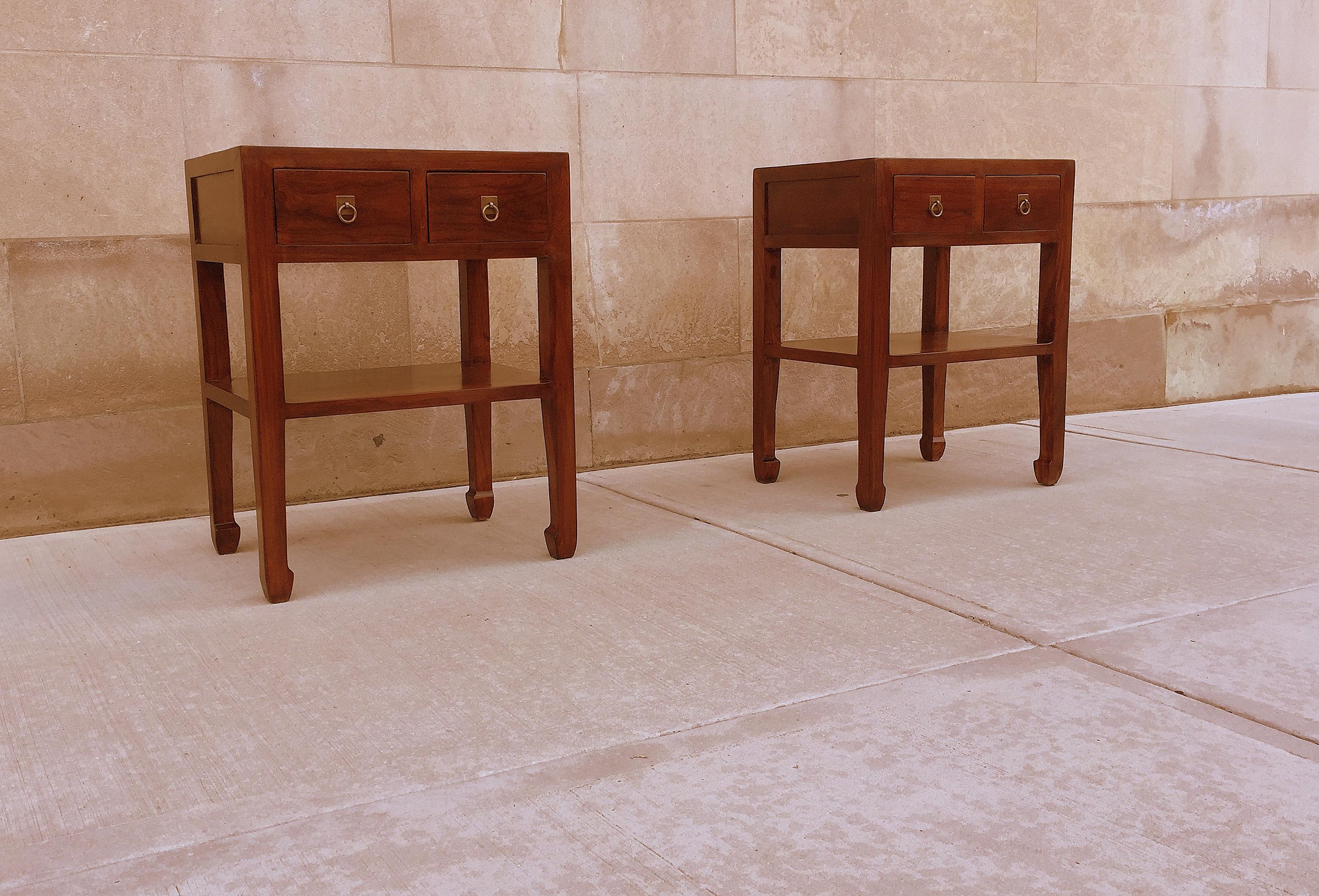 Lacquer Pair of Fine Jumu End Tables with Drawers