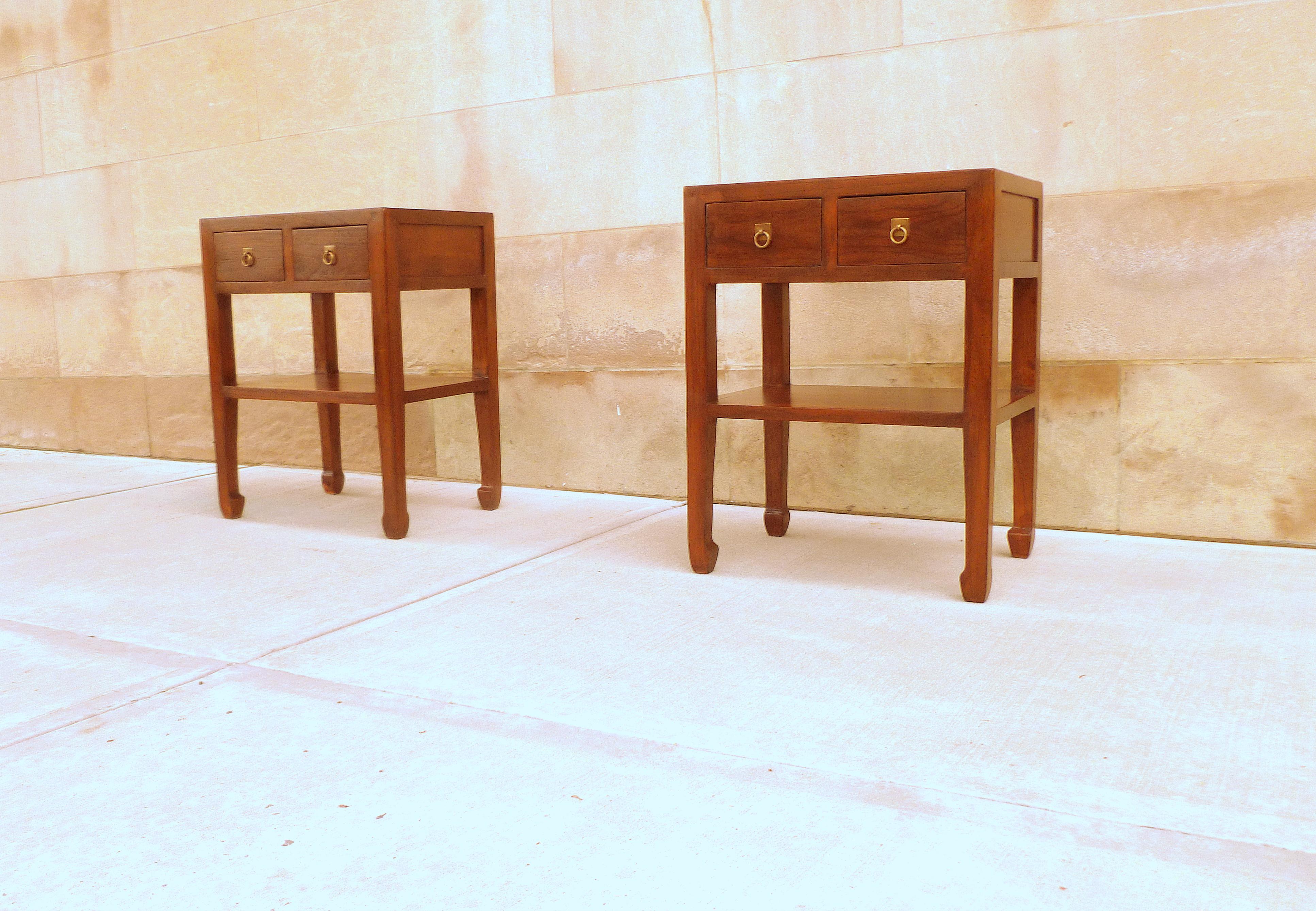 Wood Pair of Fine Jumu End Tables with Drawers