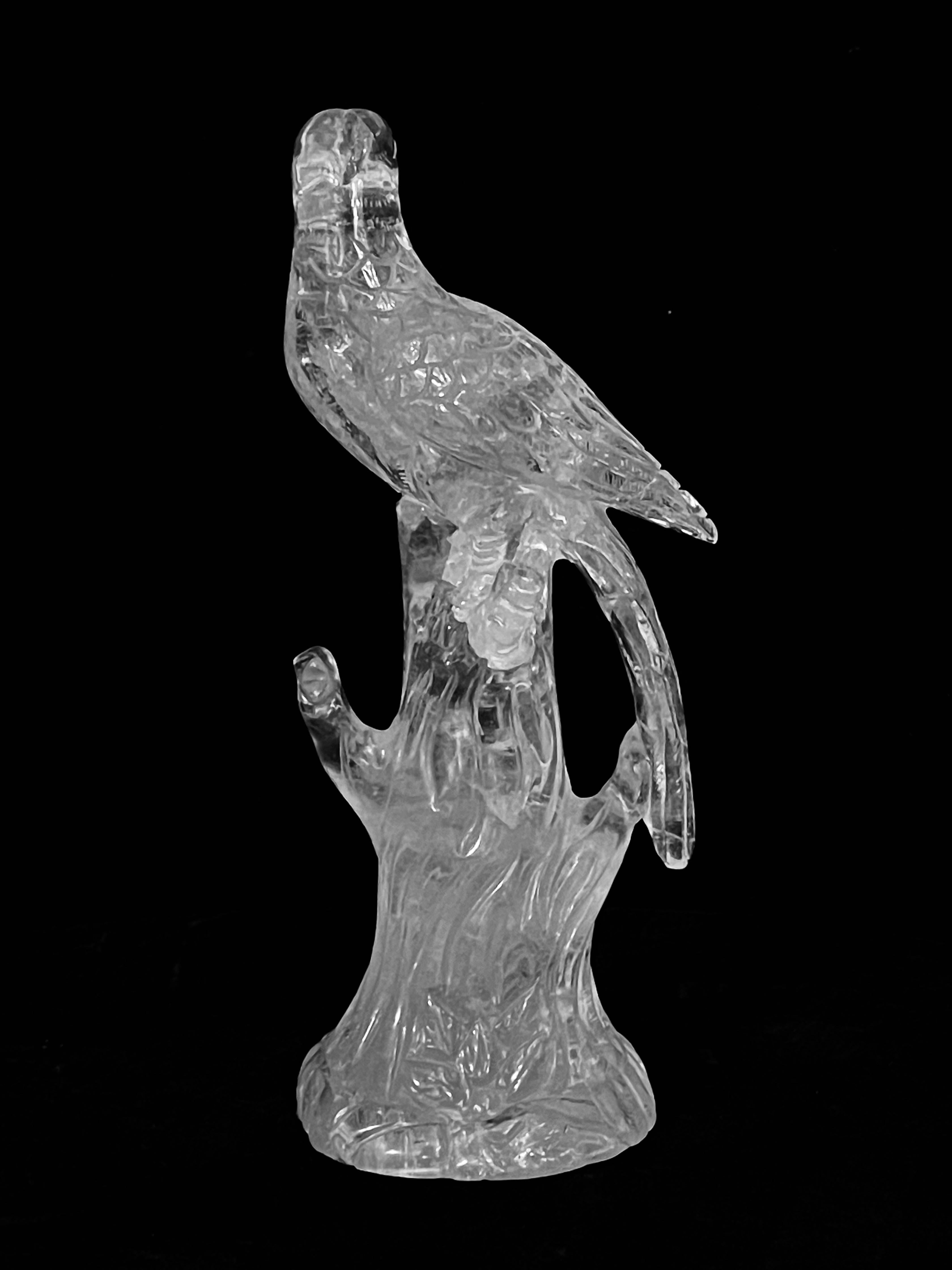 Pair of Fine Large Carved Rock Crystal parrots For Sale 4