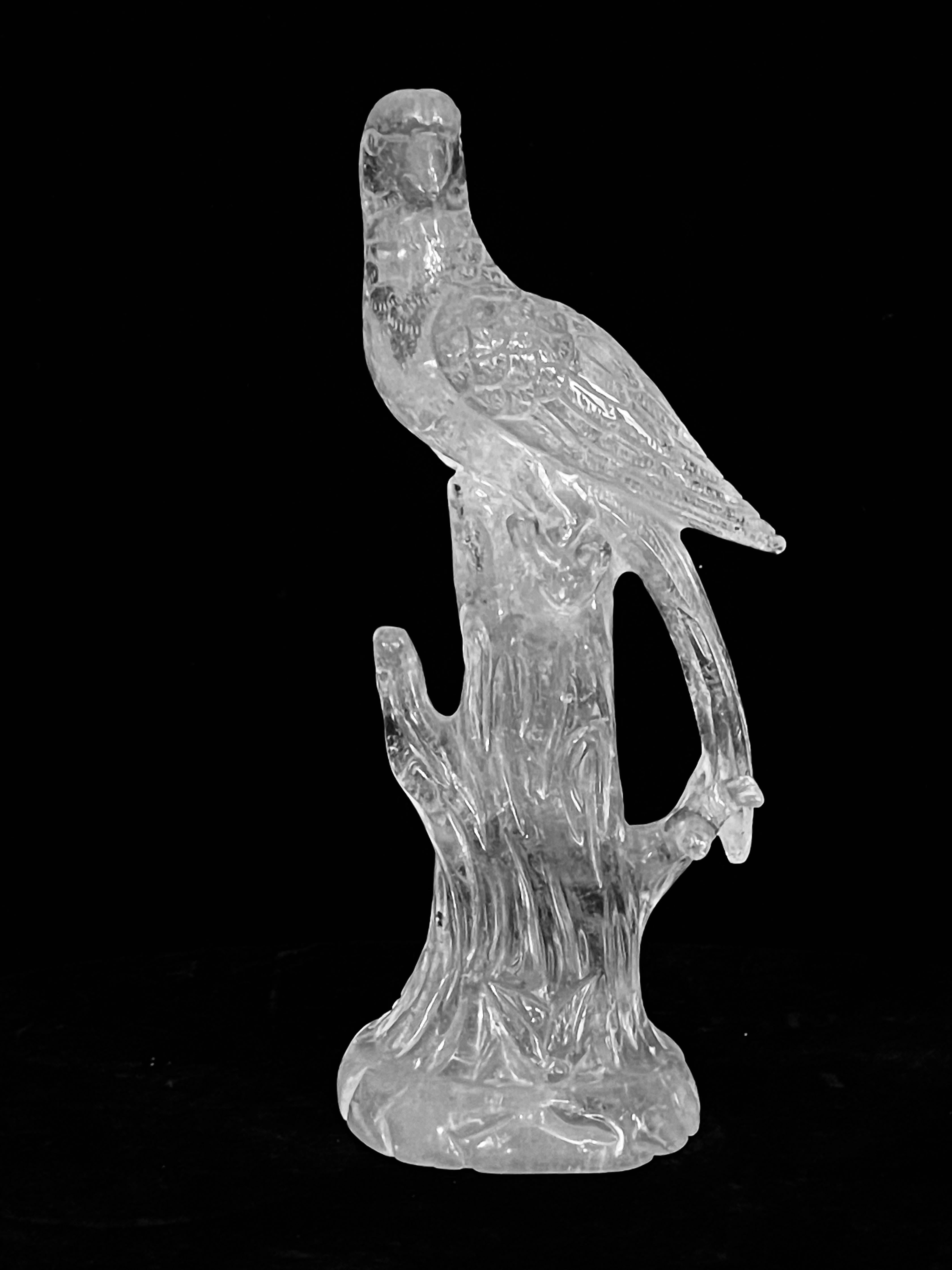 Pair of Fine Large Carved Rock Crystal parrots For Sale 5