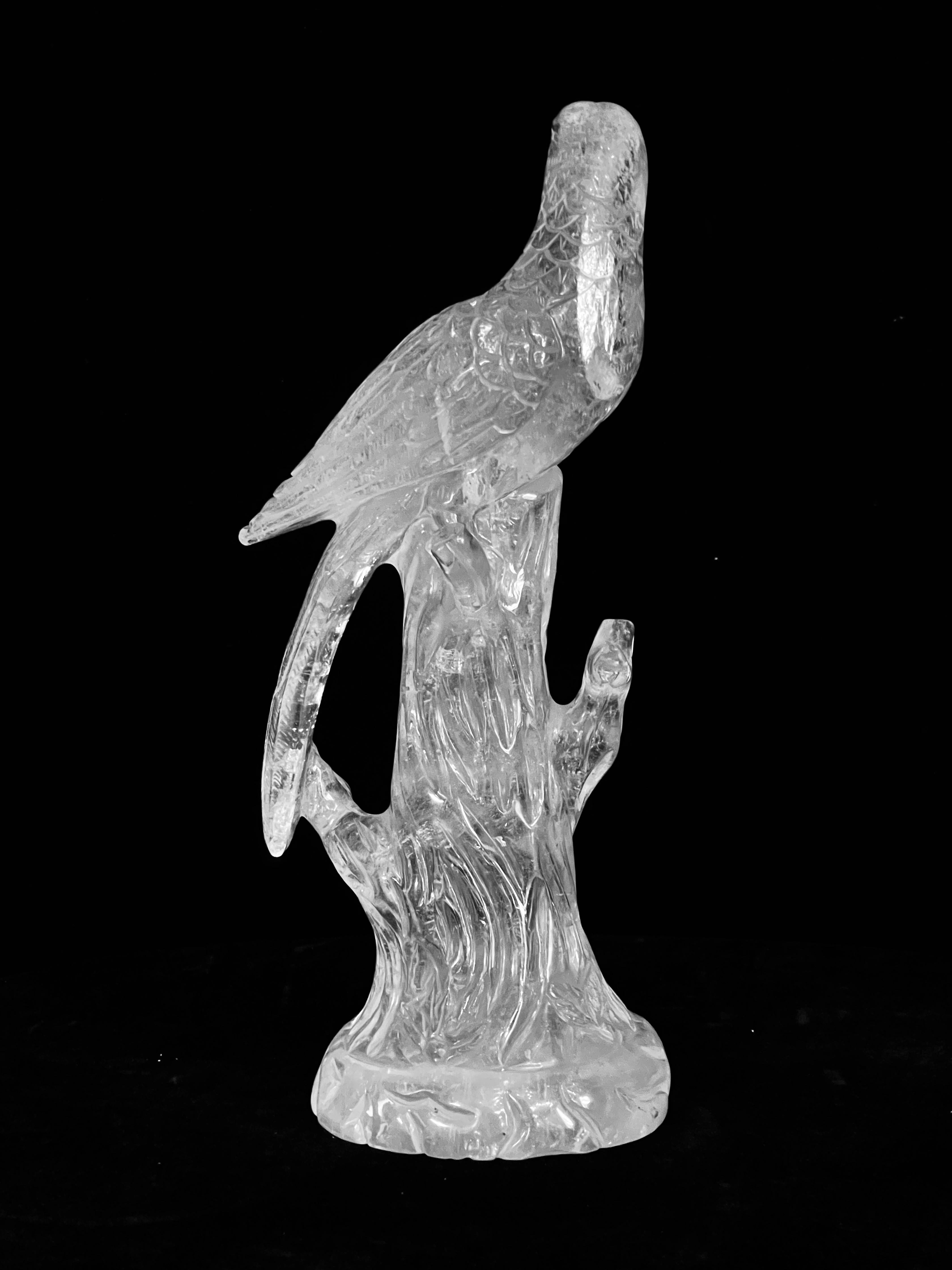 Pair of Fine Large Carved Rock Crystal parrots For Sale 6
