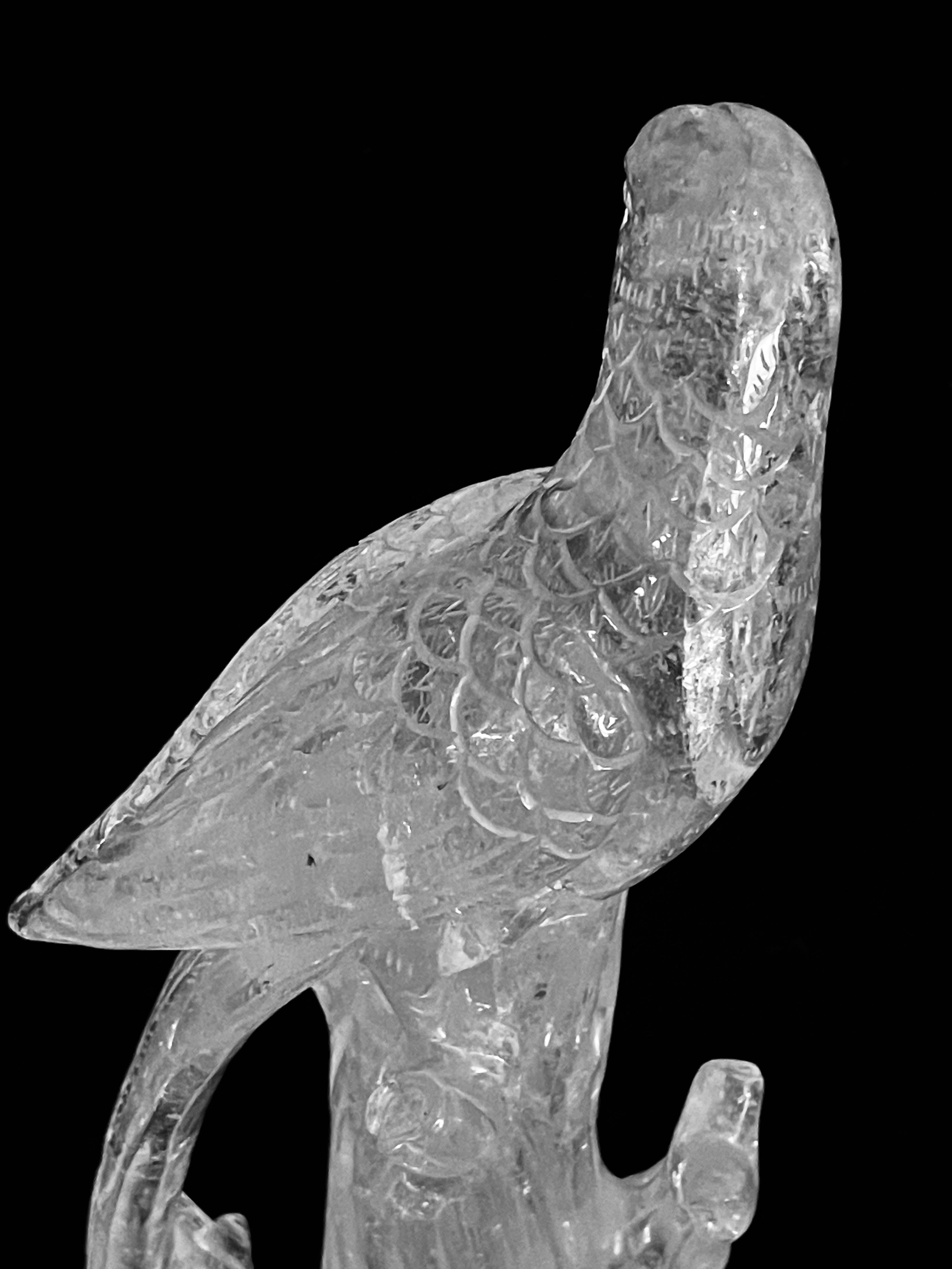 Pair of Fine Large Carved Rock Crystal parrots For Sale 8