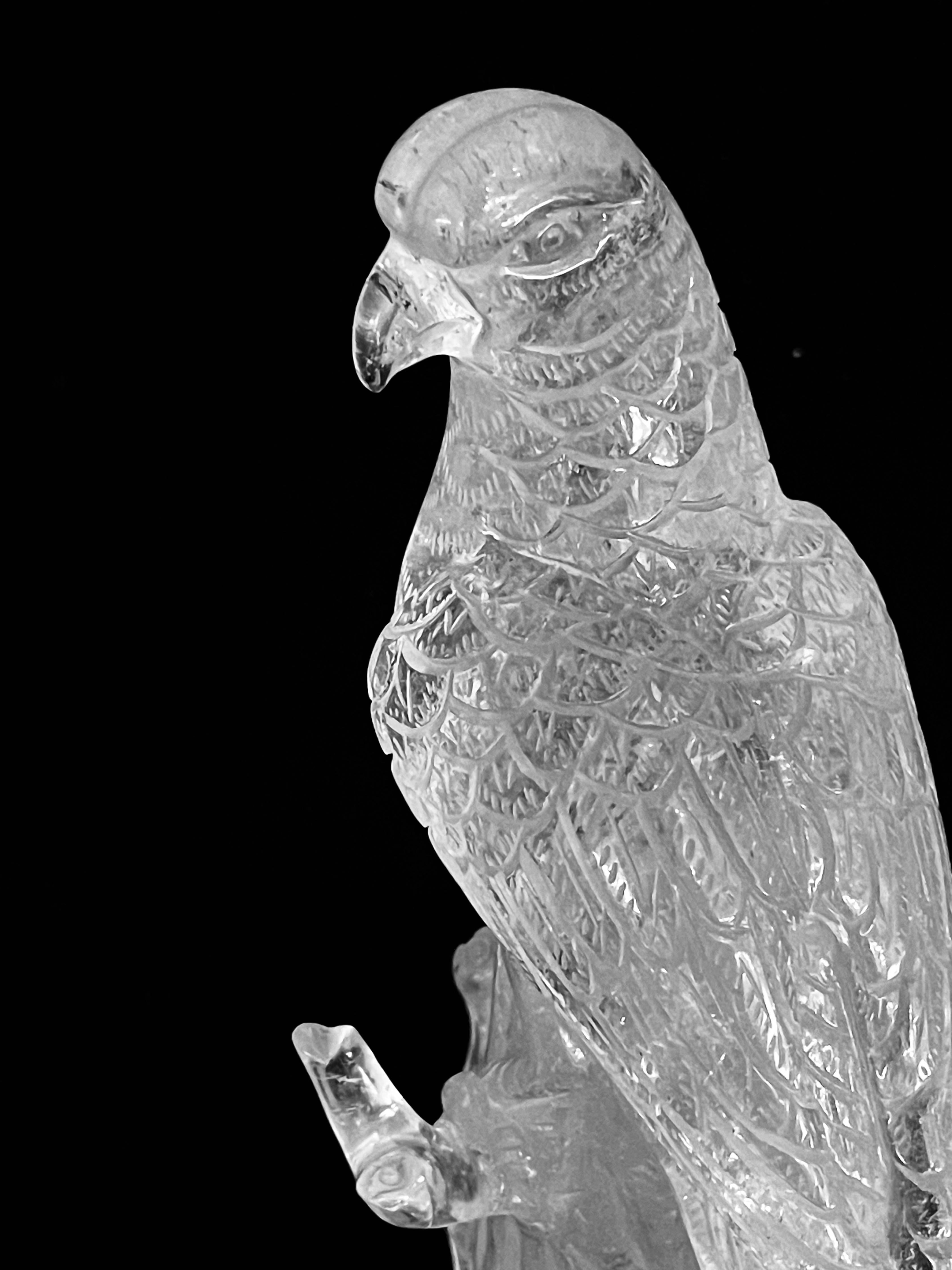 Pair of Fine Large Carved Rock Crystal parrots For Sale 9