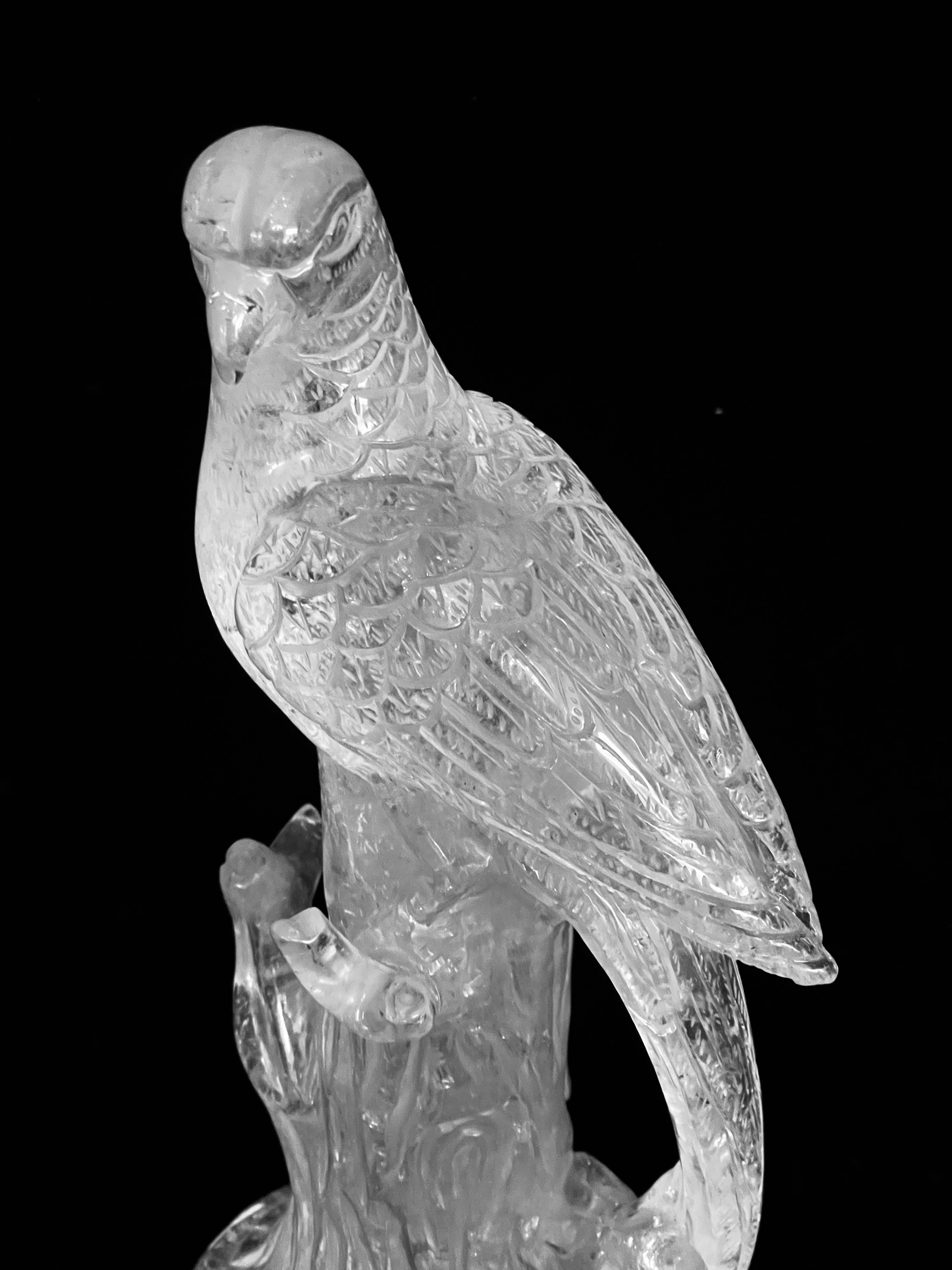 Pair of Fine Large Carved Rock Crystal parrots For Sale 10