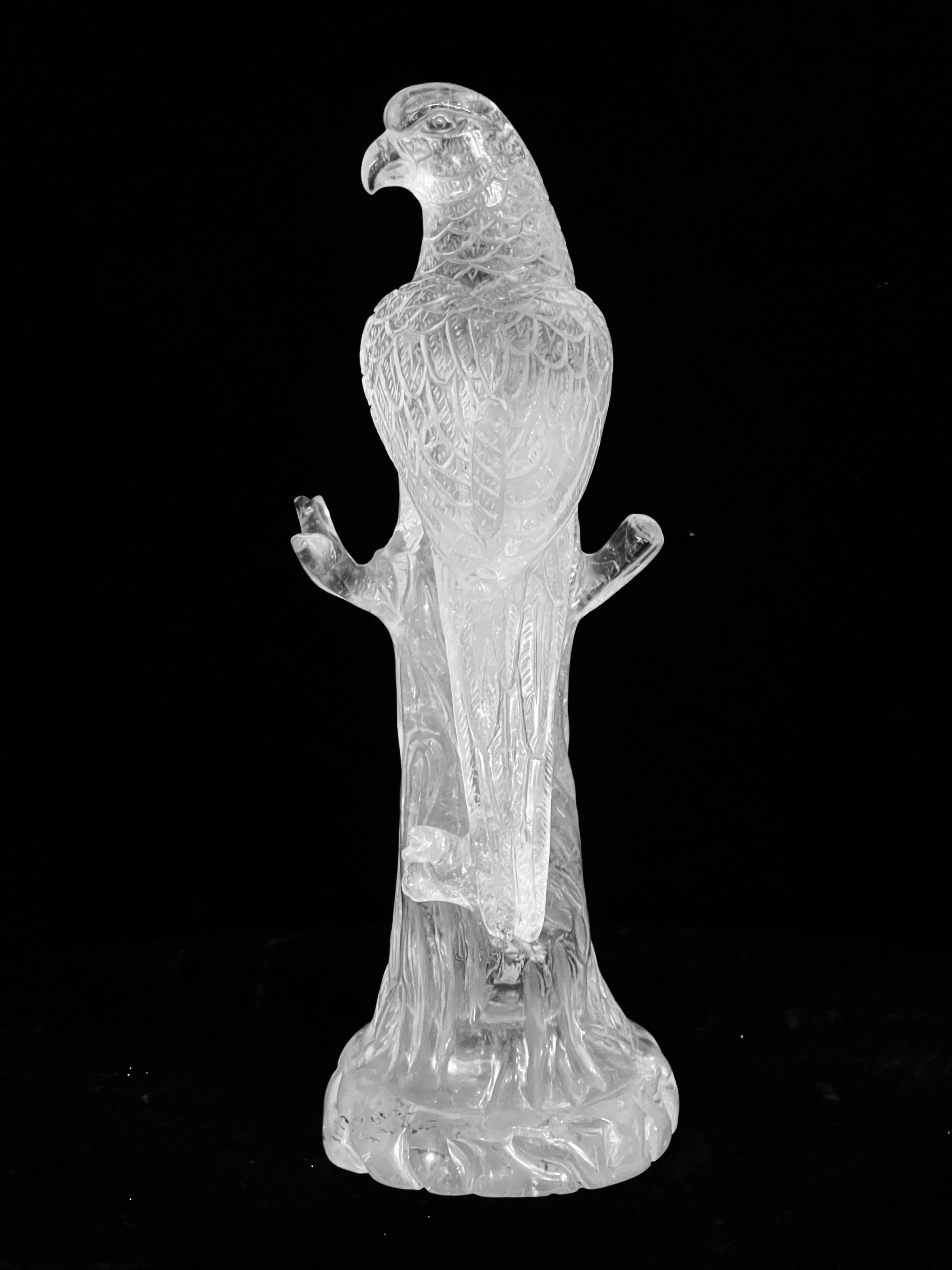 Pair of Fine Large Carved Rock Crystal parrots For Sale 11