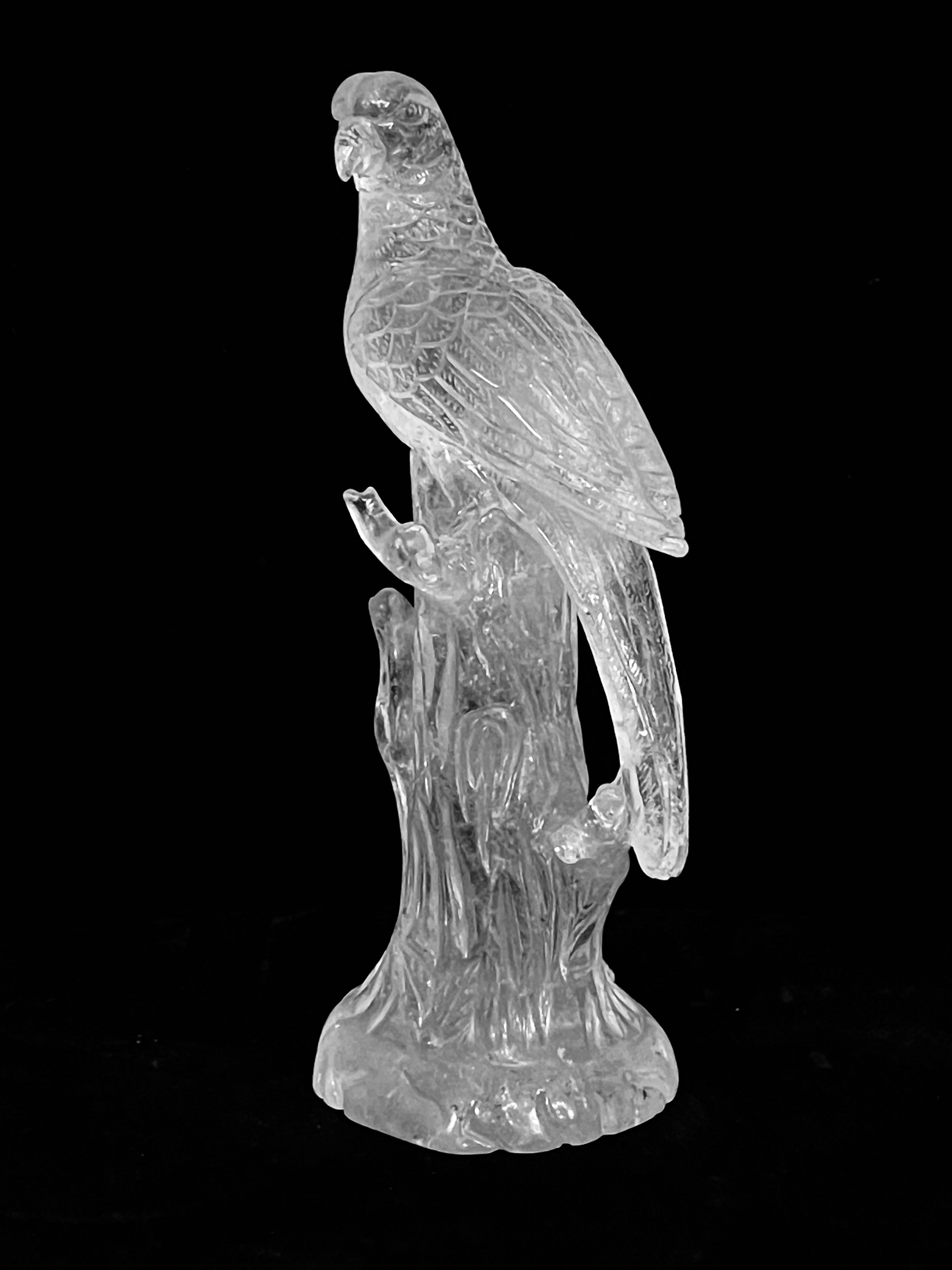 Pair of Fine Large Carved Rock Crystal parrots For Sale 12