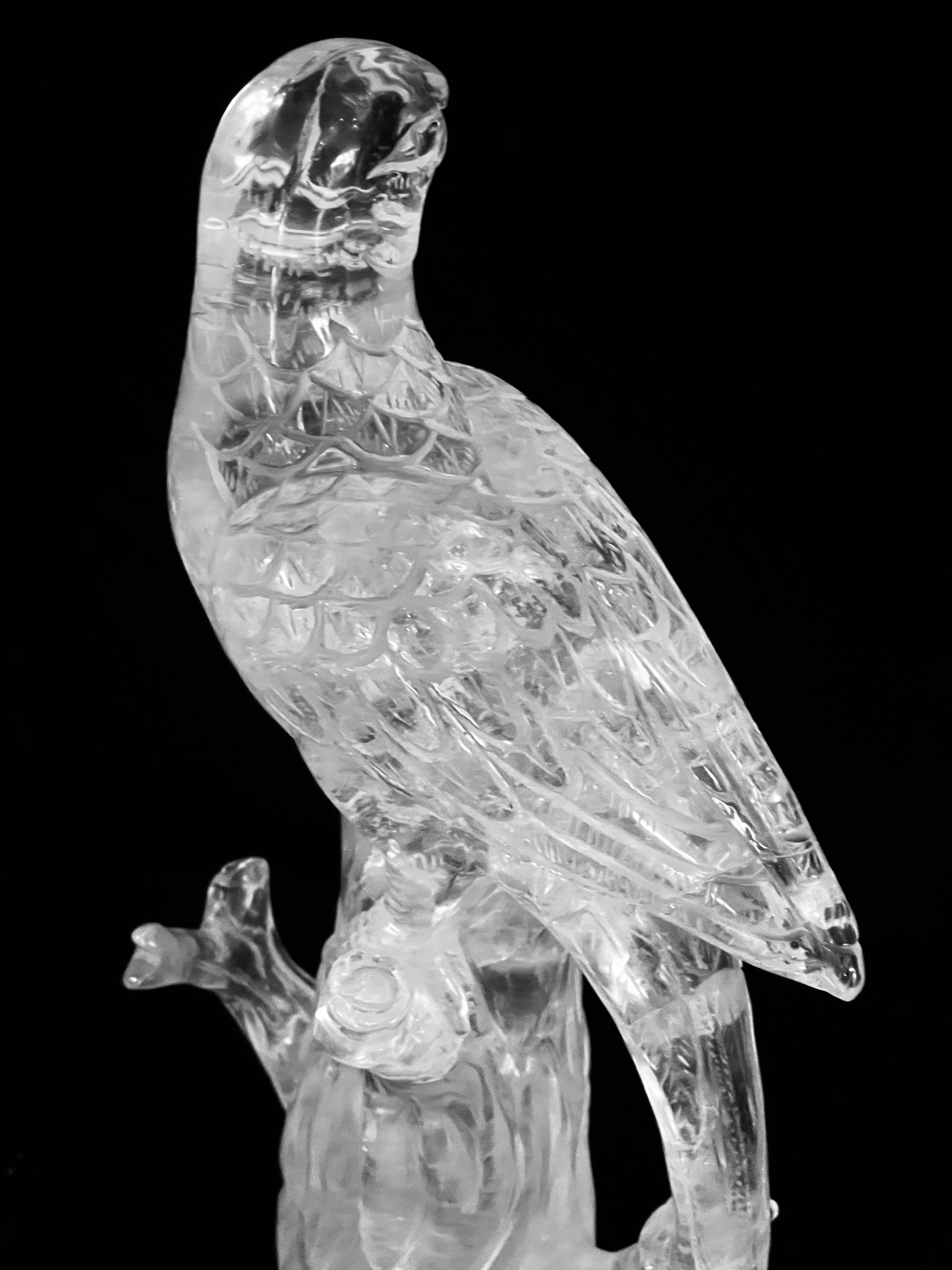 Pair of Fine Large Carved Rock Crystal parrots For Sale 14