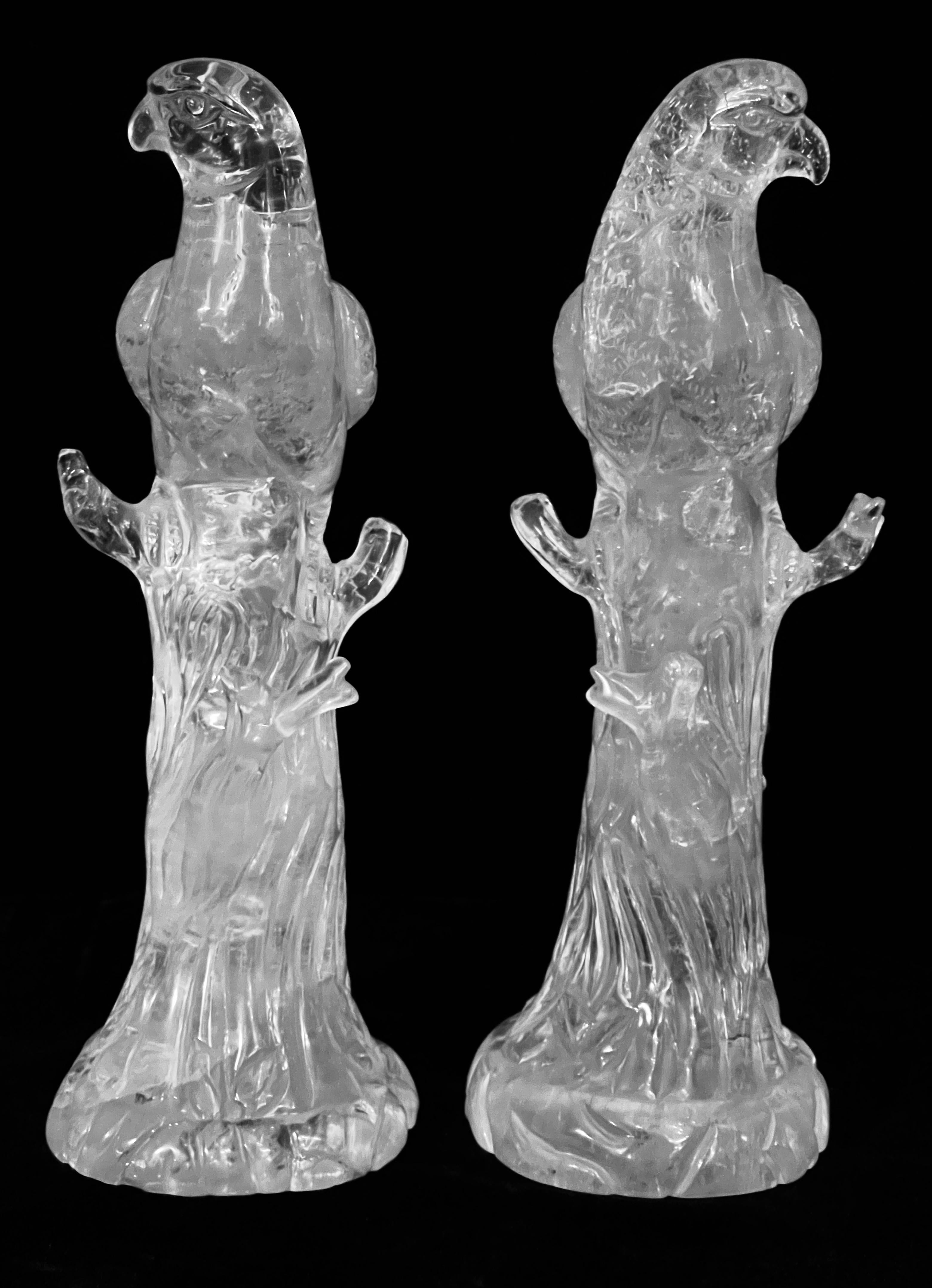Unknown Pair of Fine Large Carved Rock Crystal parrots For Sale
