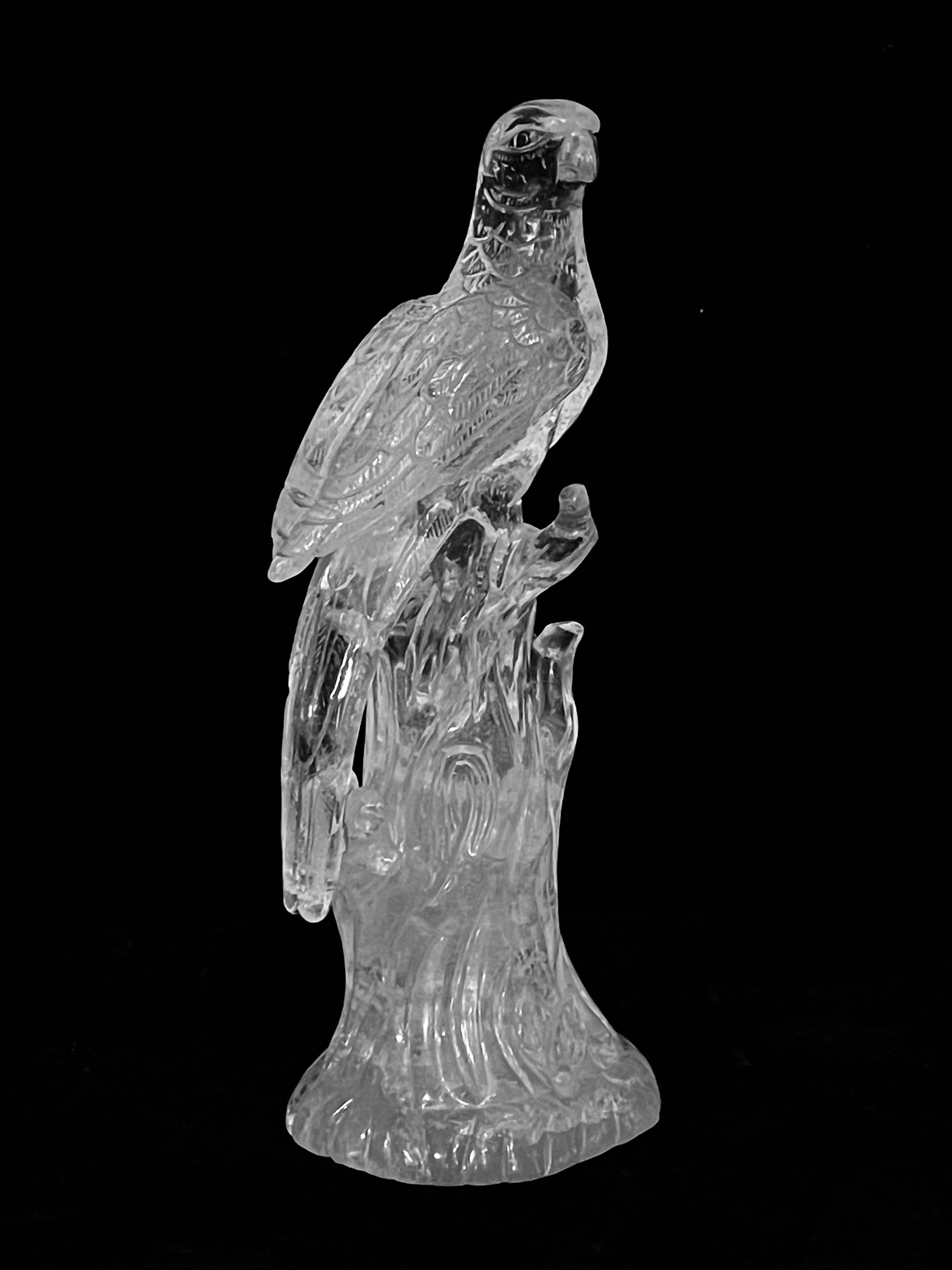 Contemporary Pair of Fine Large Carved Rock Crystal parrots For Sale