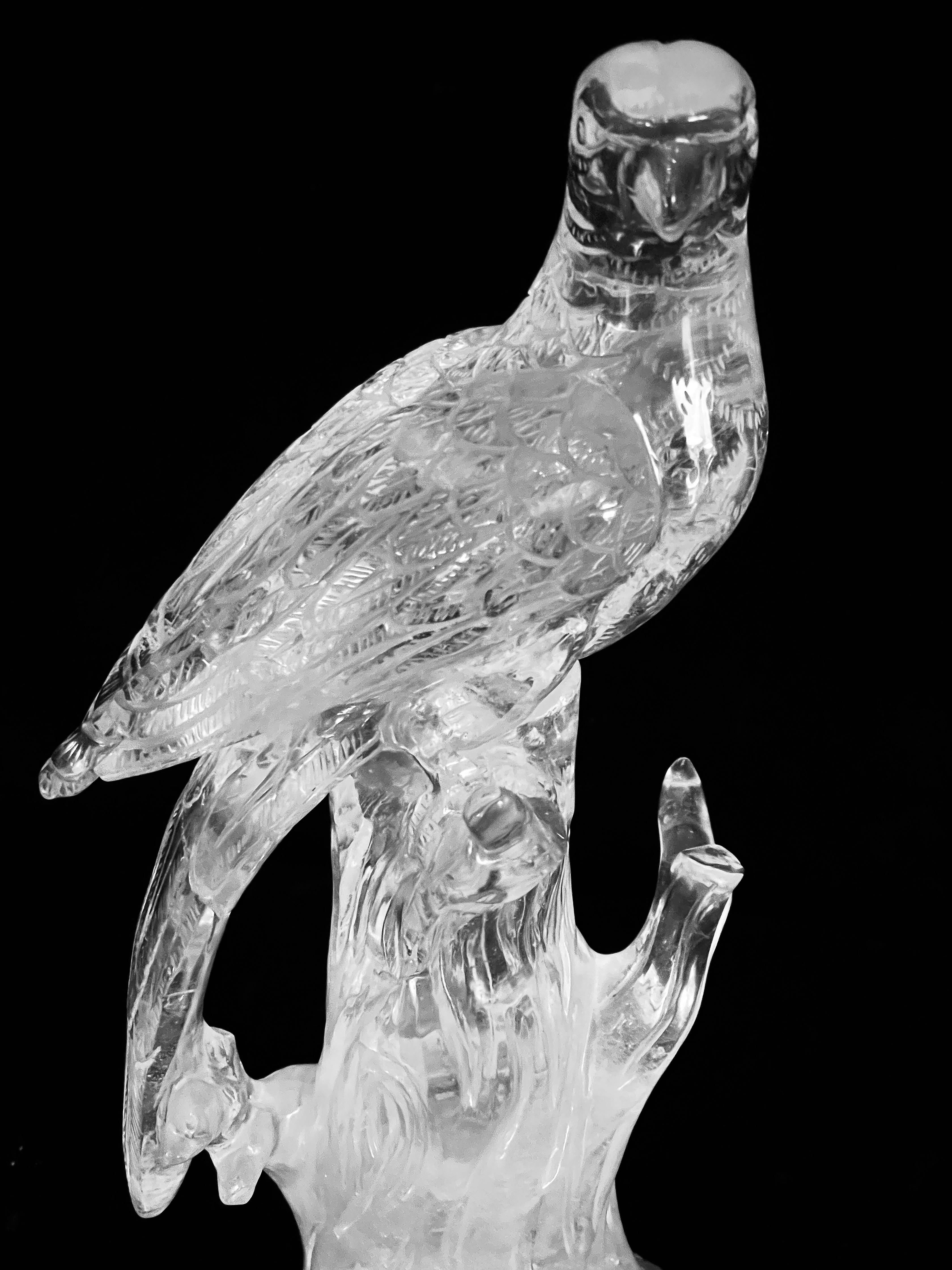Pair of Fine Large Carved Rock Crystal parrots For Sale 2