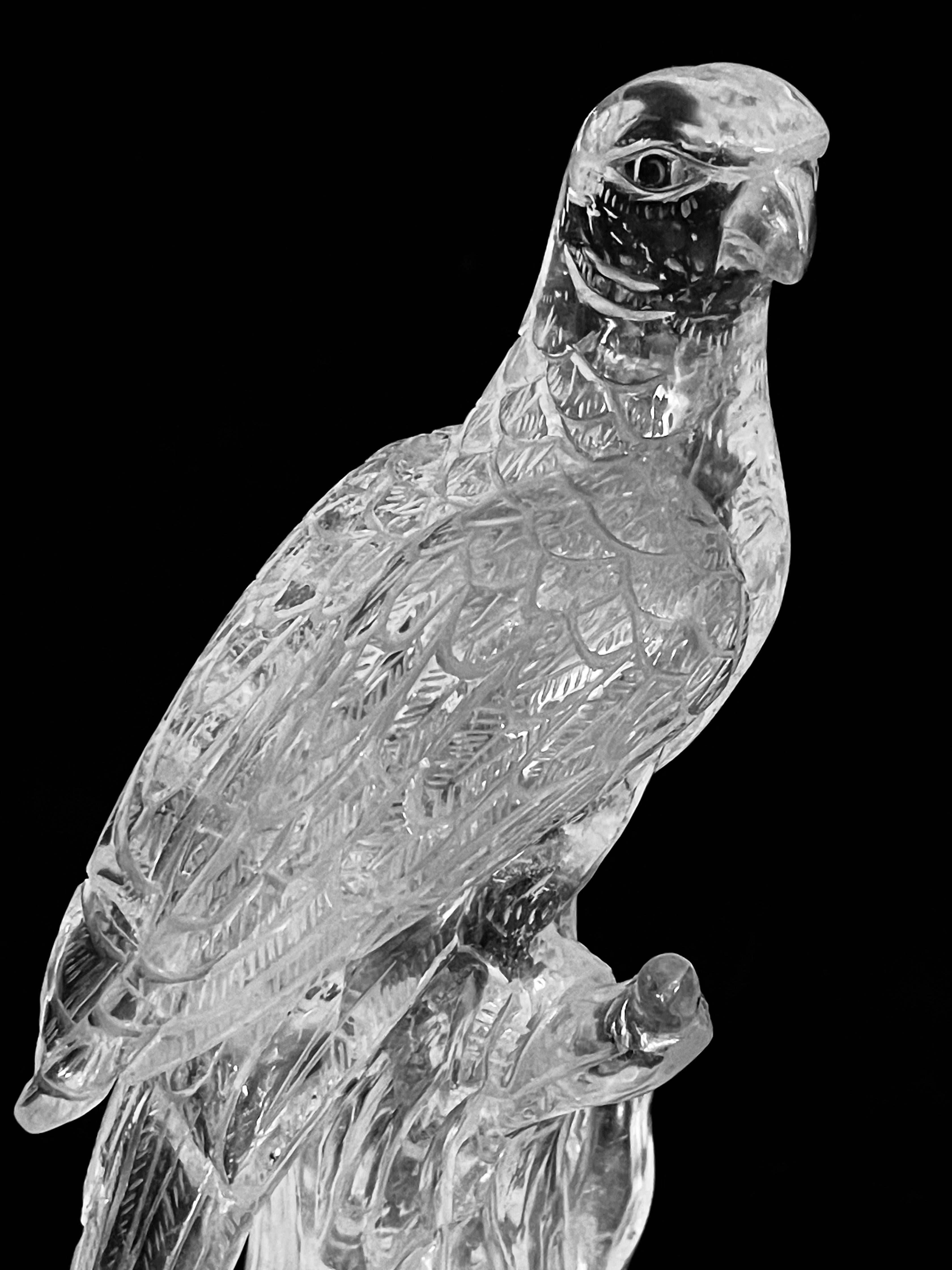Pair of Fine Large Carved Rock Crystal parrots For Sale 3