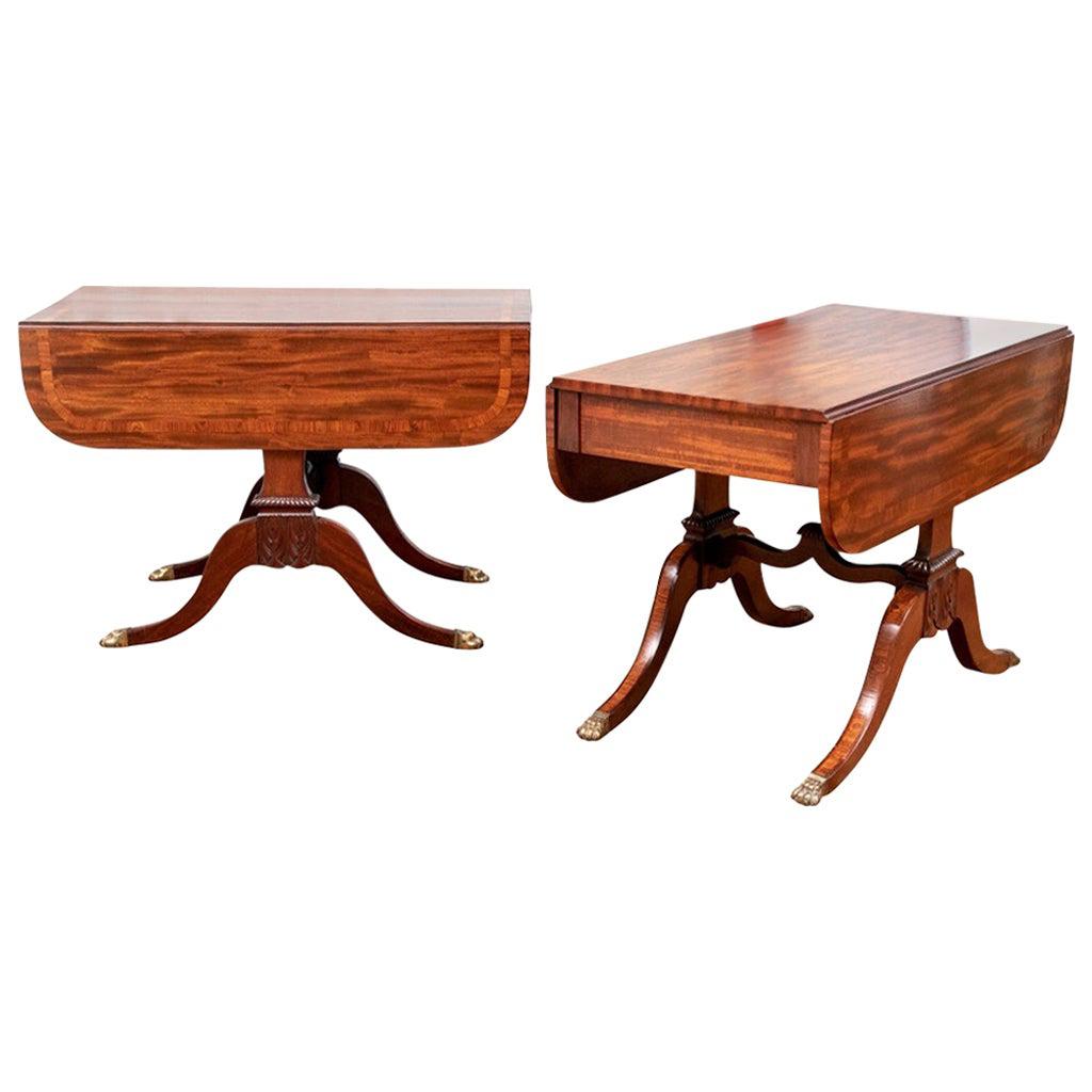 Pair of Fine Late Regency Mahogany and Tulipwood Drop-Leaf Tables