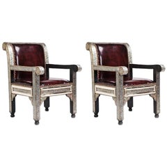 Hollywood Regency Style Arm / Bergere Chair with Fine Leather, a Pair 