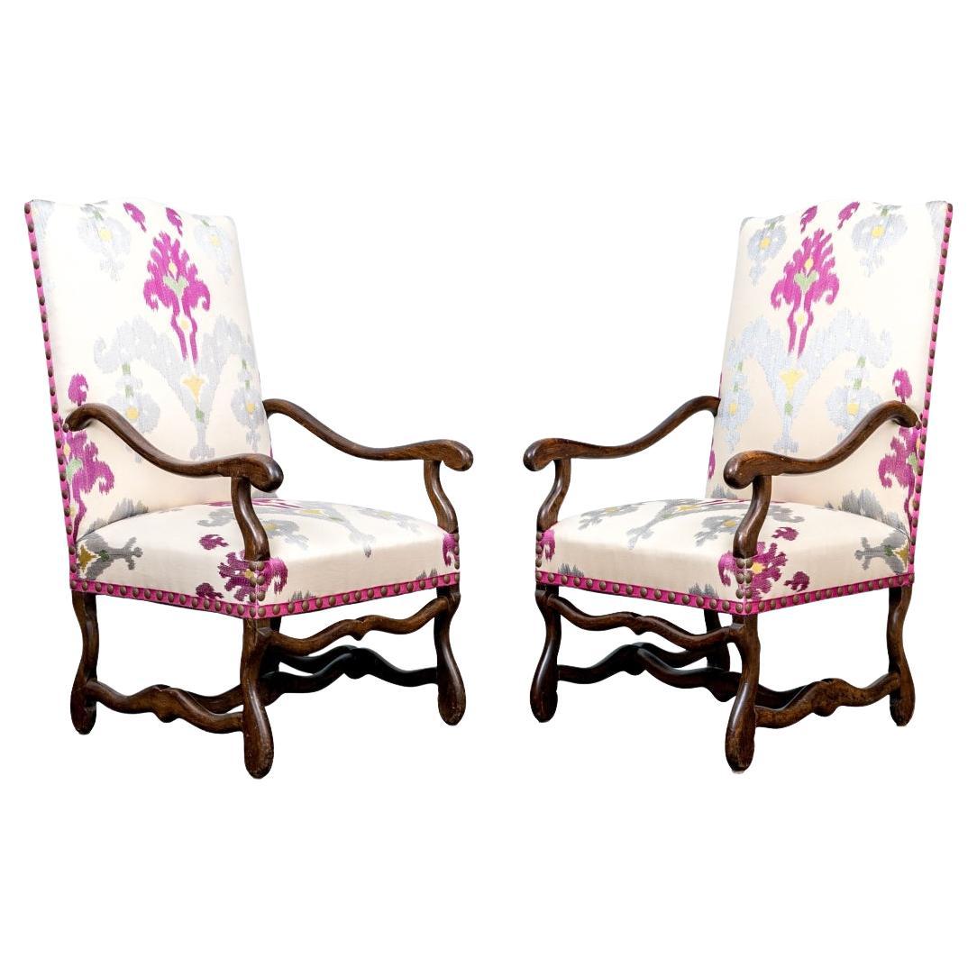 Pair Of Fine Louis XIV Style Walnut Upholstered Fauteuils