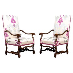 Pair Of Fine Louis XIV Style Walnut Upholstered Fauteuils
