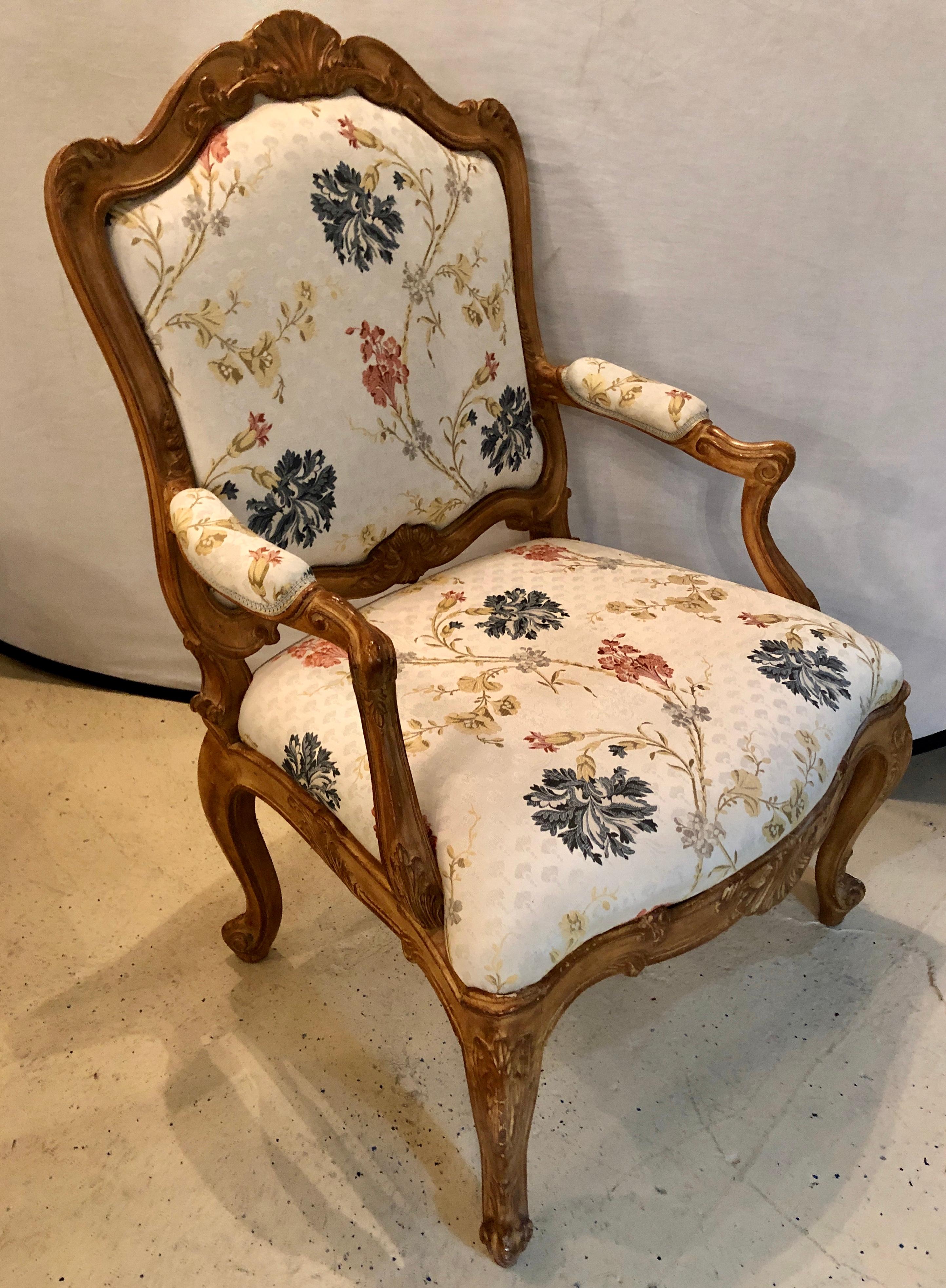 Pair of Fine Louis XV Style Armchairs in Fine Upholstery Custom Frames For Sale 5