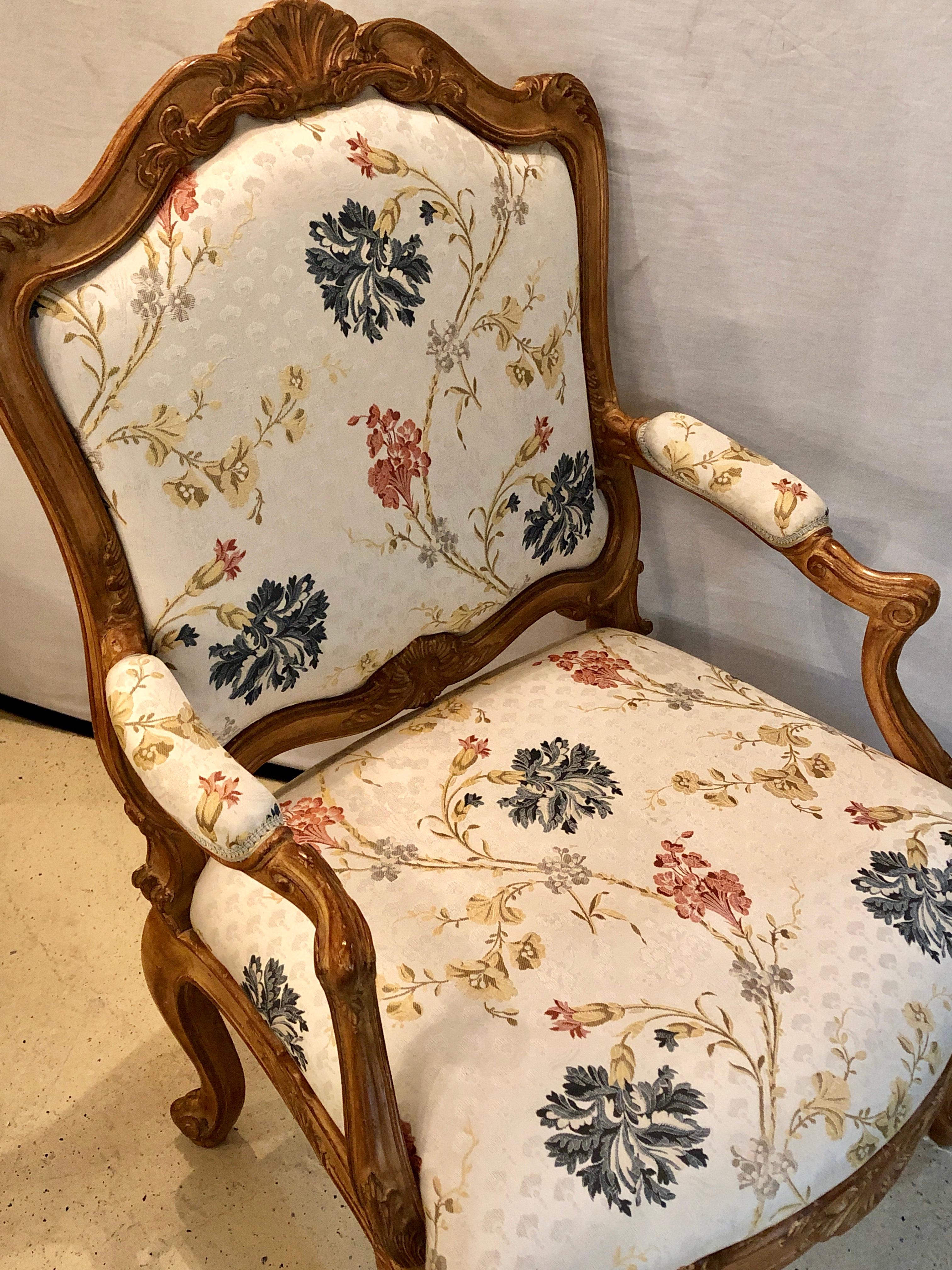 Pair of Fine Louis XV Style Armchairs in Fine Upholstery Custom Frames For Sale 6