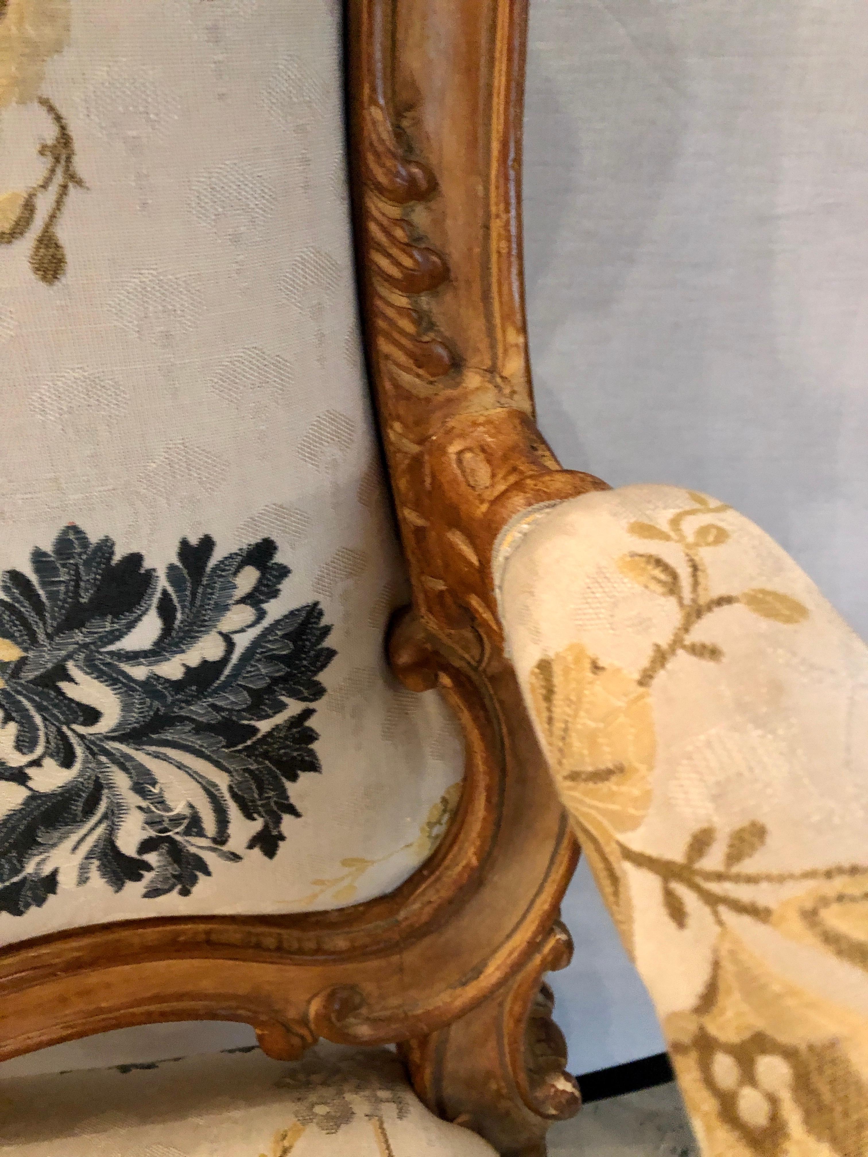 Pair of Fine Louis XV Style Armchairs in Fine Upholstery Custom Frames For Sale 1