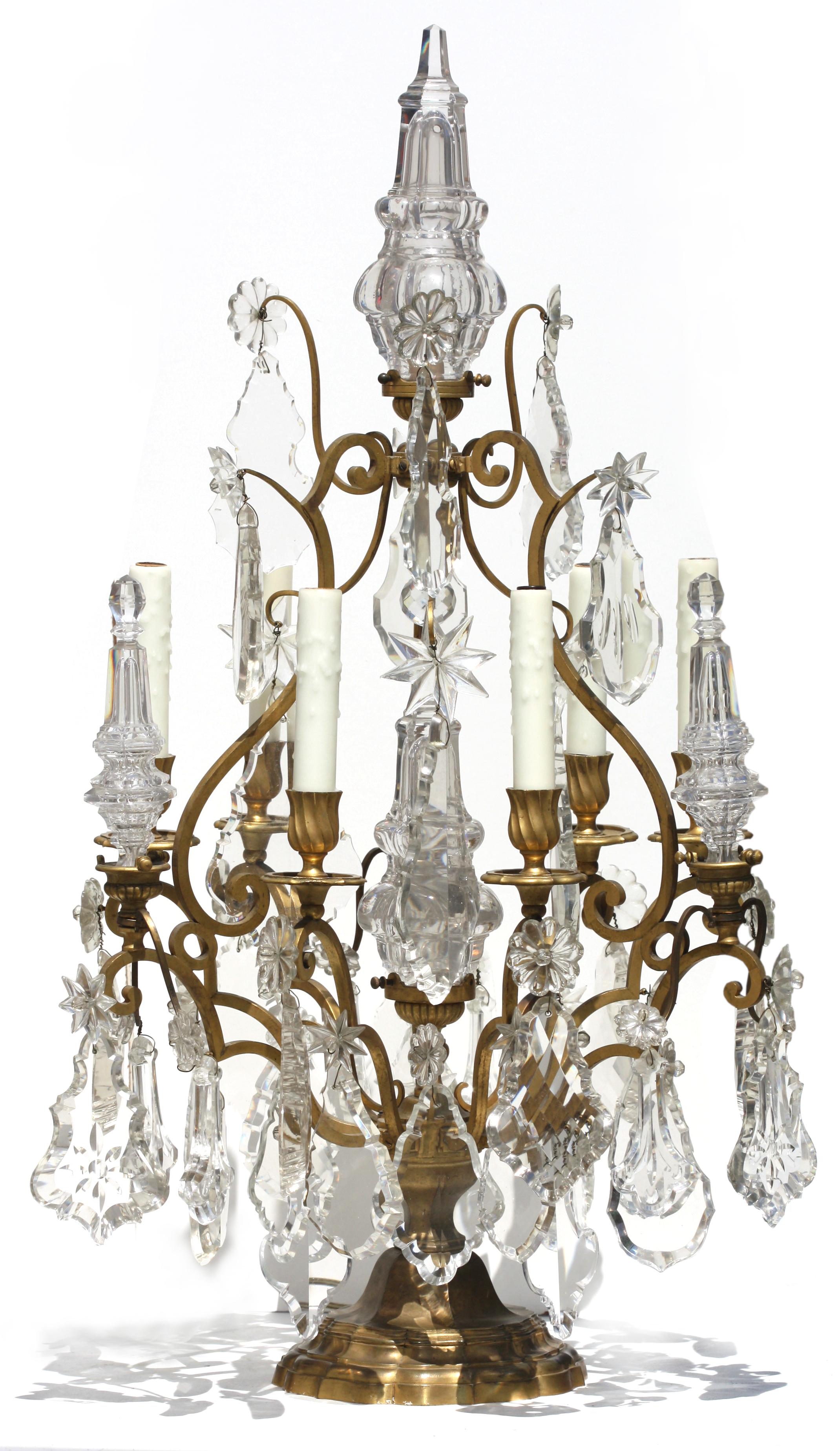 Pair of Fine Louis XV Style Gilt Bronze and Cut-Glass Eight-Light Girondoles In Good Condition For Sale In West Palm Beach, FL