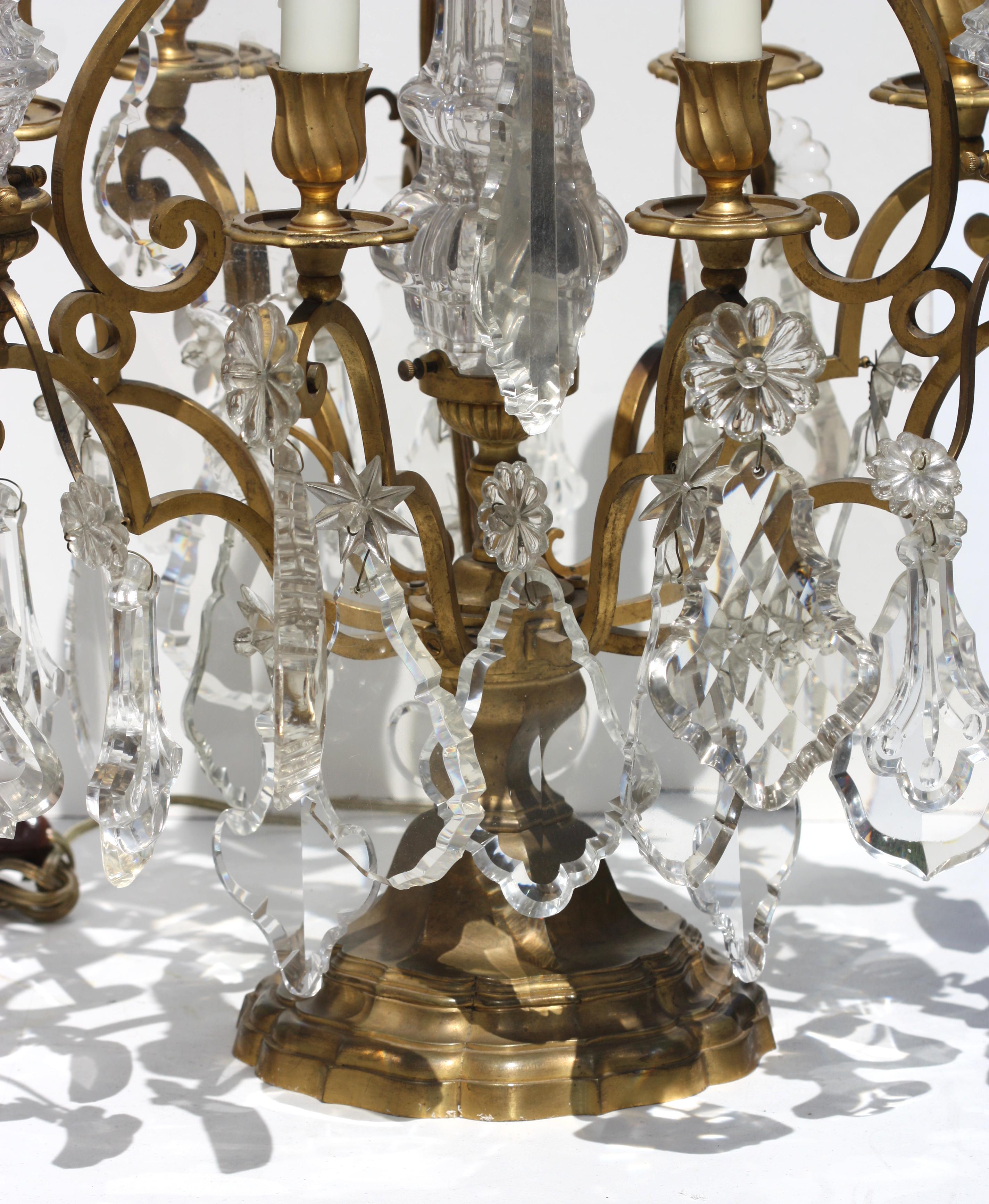 Pair of Fine Louis XV Style Gilt Bronze and Cut-Glass Eight-Light Girondoles For Sale 2