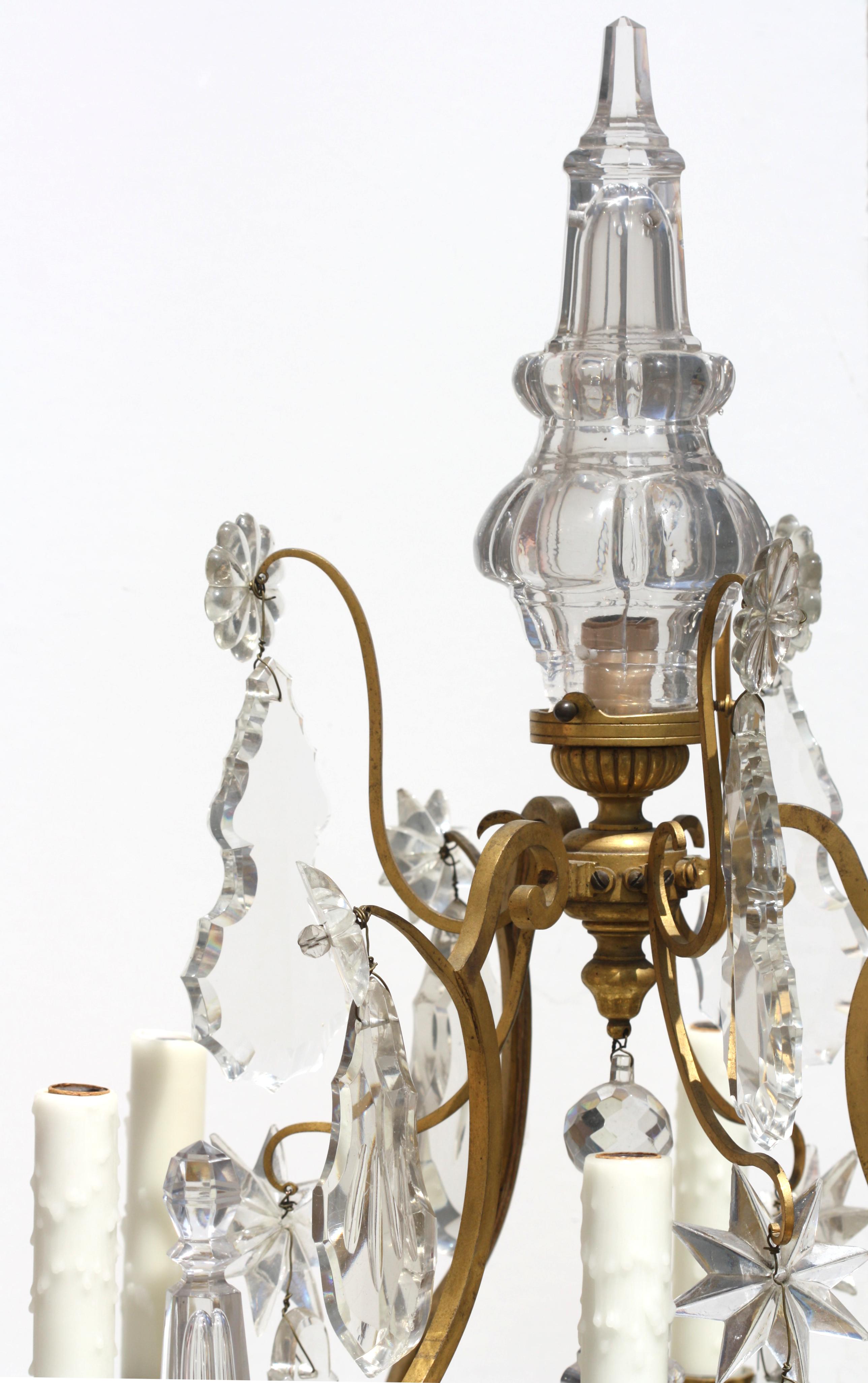 Pair of Fine Louis XV Style Gilt Bronze and Cut-Glass Eight-Light Girondoles For Sale 3