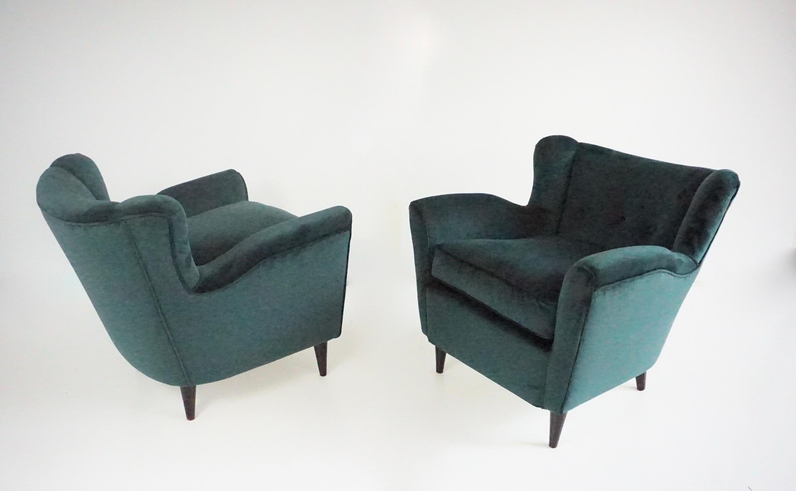 par de finos sillones de terciopelo verde bosque de Maurizio Tempestini, Florencia, 1938 en venta 3