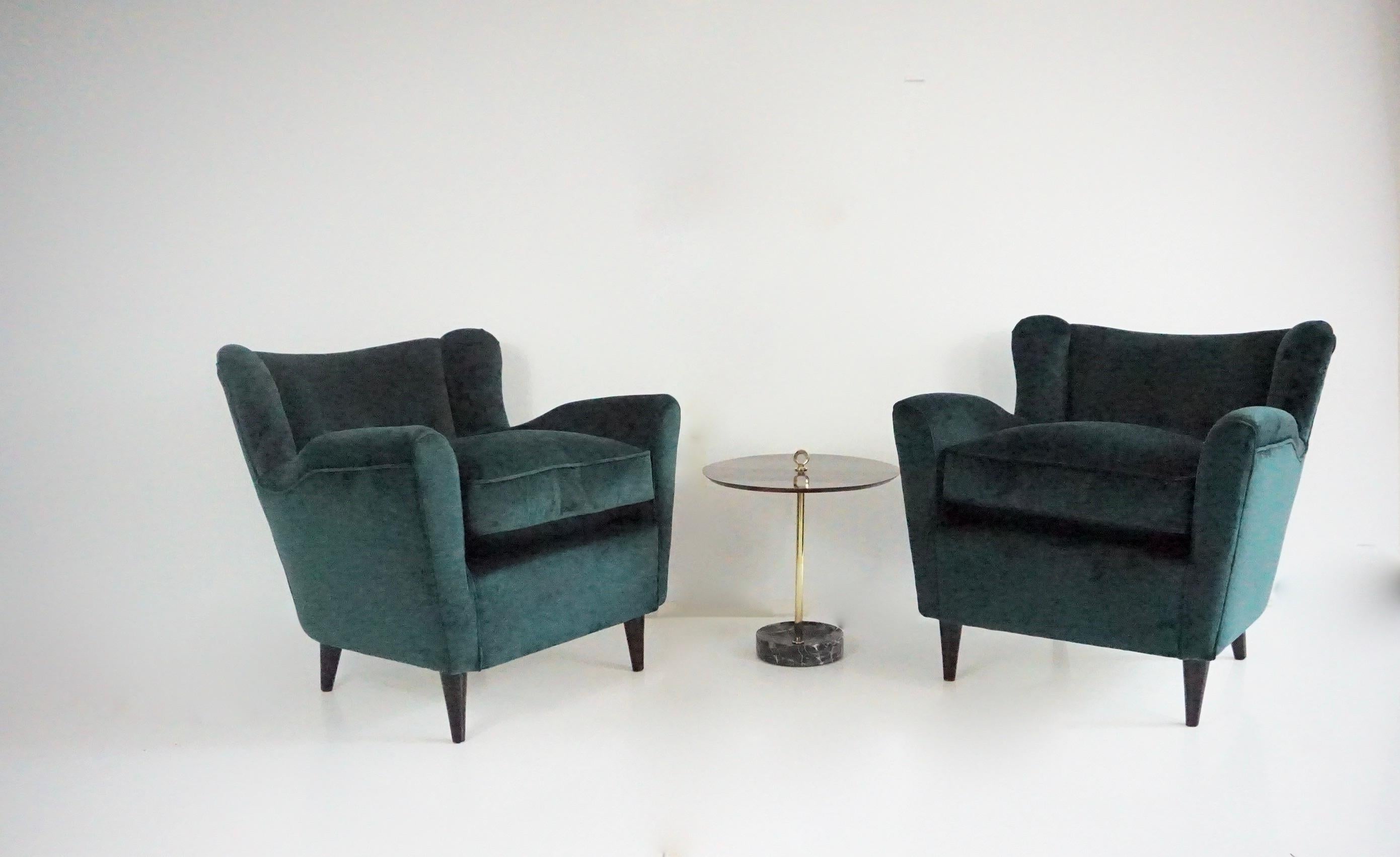 par de finos sillones de terciopelo verde bosque de Maurizio Tempestini, Florencia, 1938 en venta 7