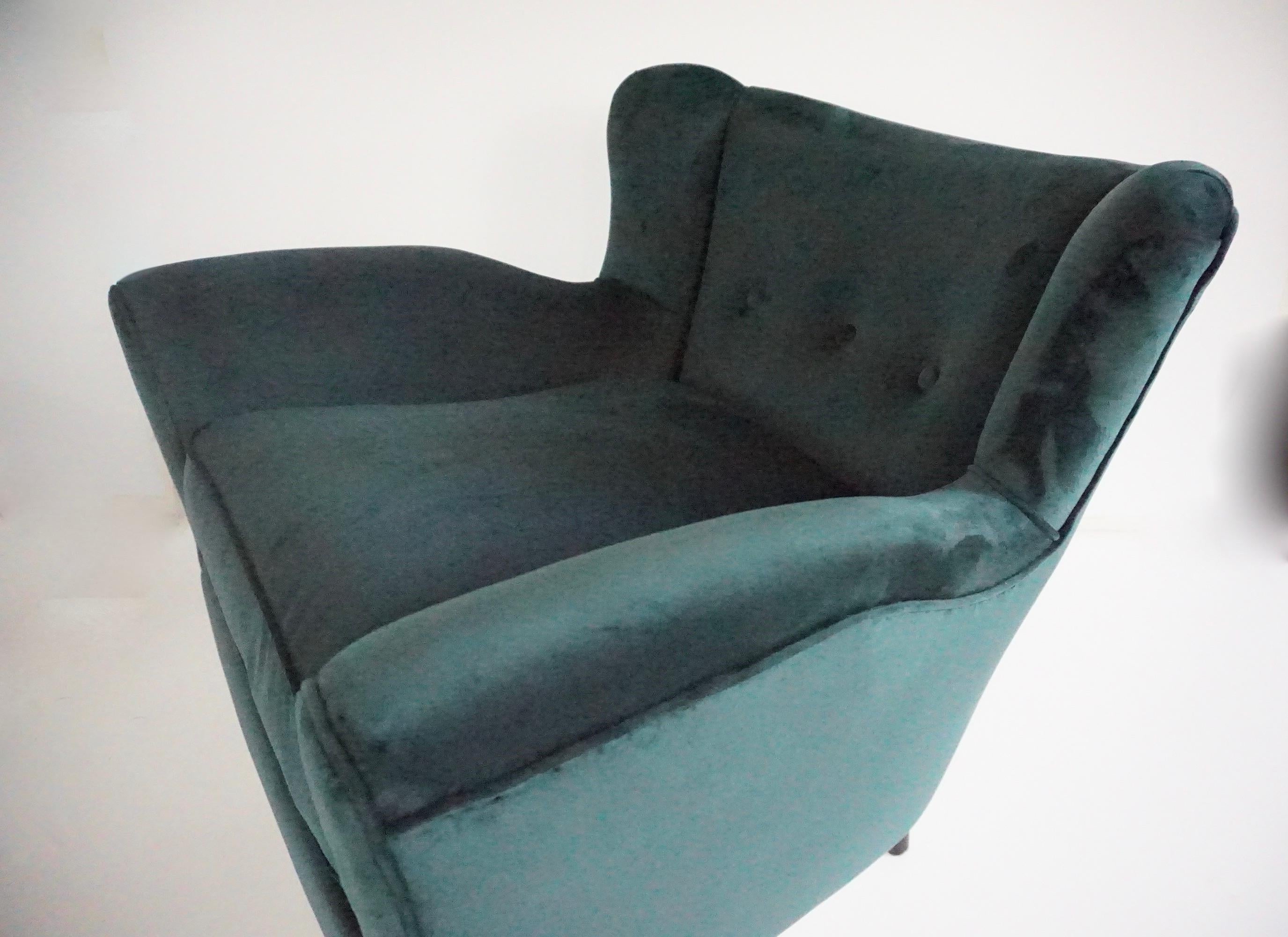 par de finos sillones de terciopelo verde bosque de Maurizio Tempestini, Florencia, 1938 en venta 9