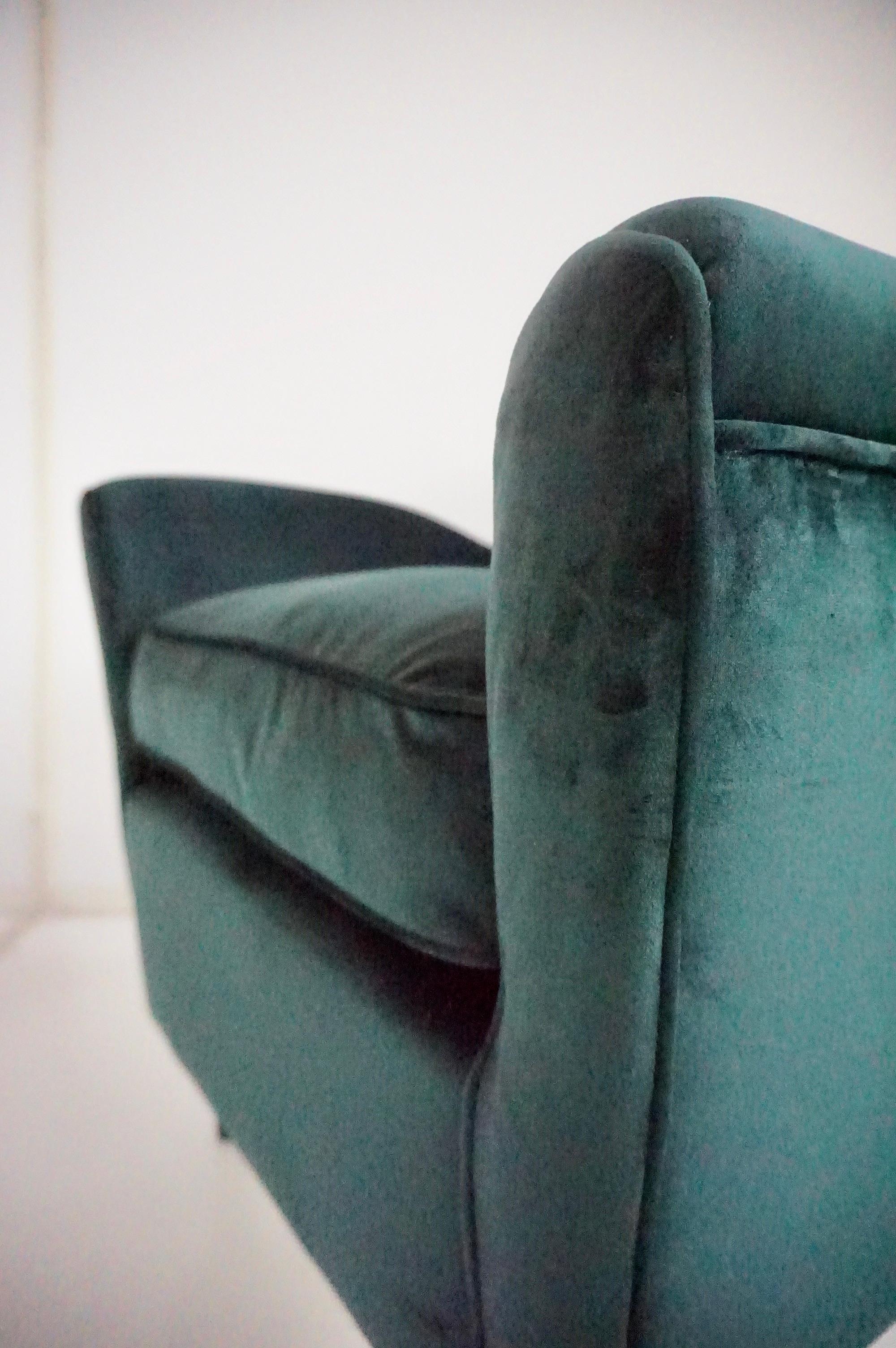par de finos sillones de terciopelo verde bosque de Maurizio Tempestini, Florencia, 1938 en venta 11